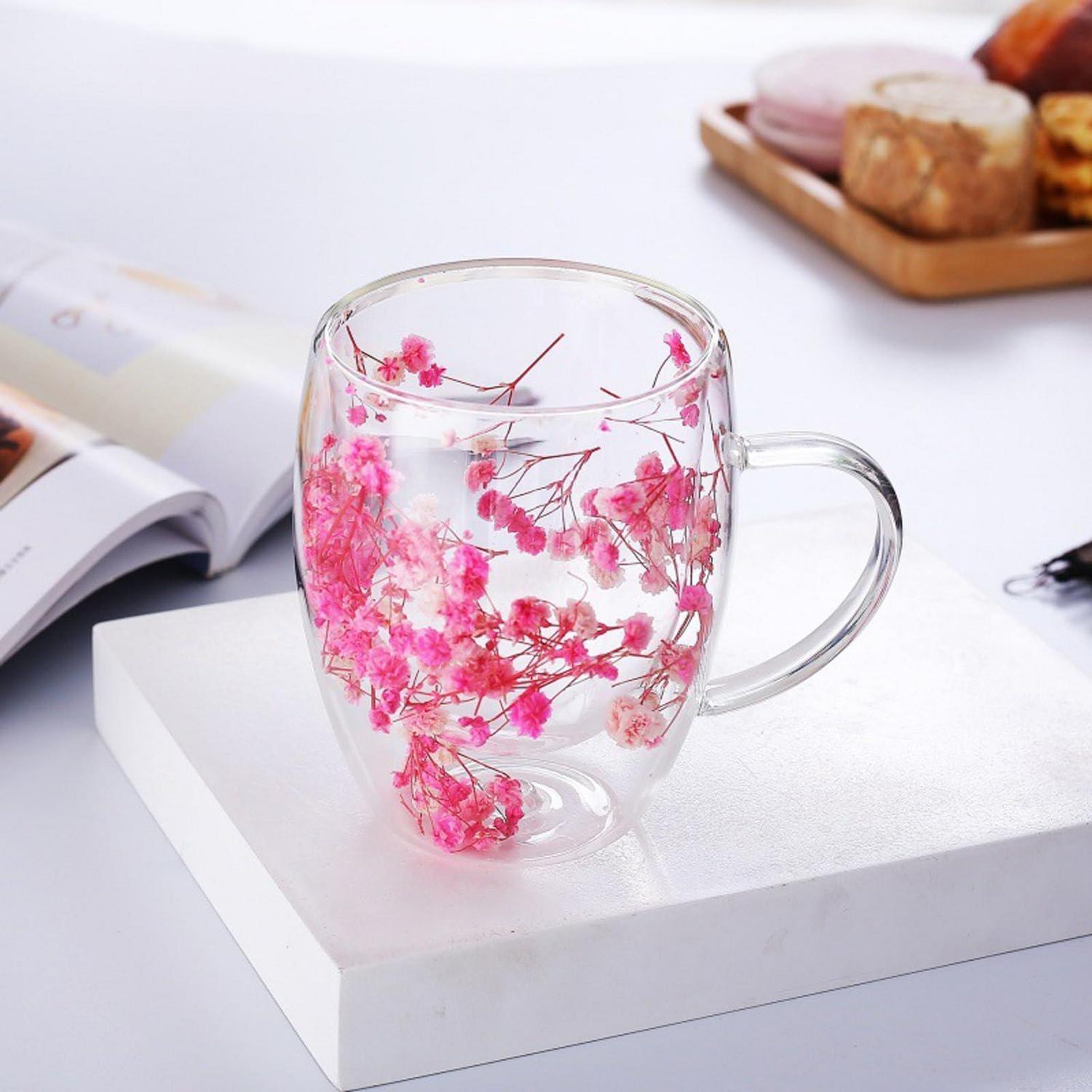 Doppelwandige Gläser 350ml Mit Trockenblumen, Thermogläser Für Kaffee & Tee