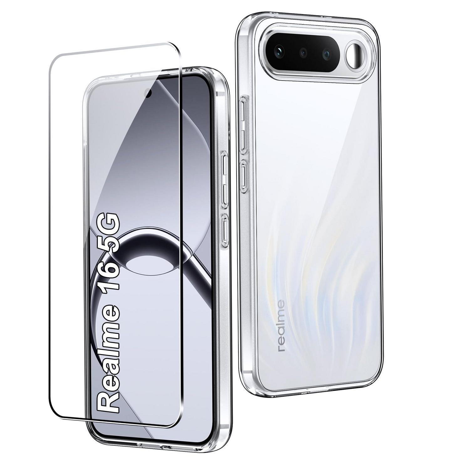 Realme 16 5g Hülle Mit Displayschutz Aus Glas, Transparent, Tpu