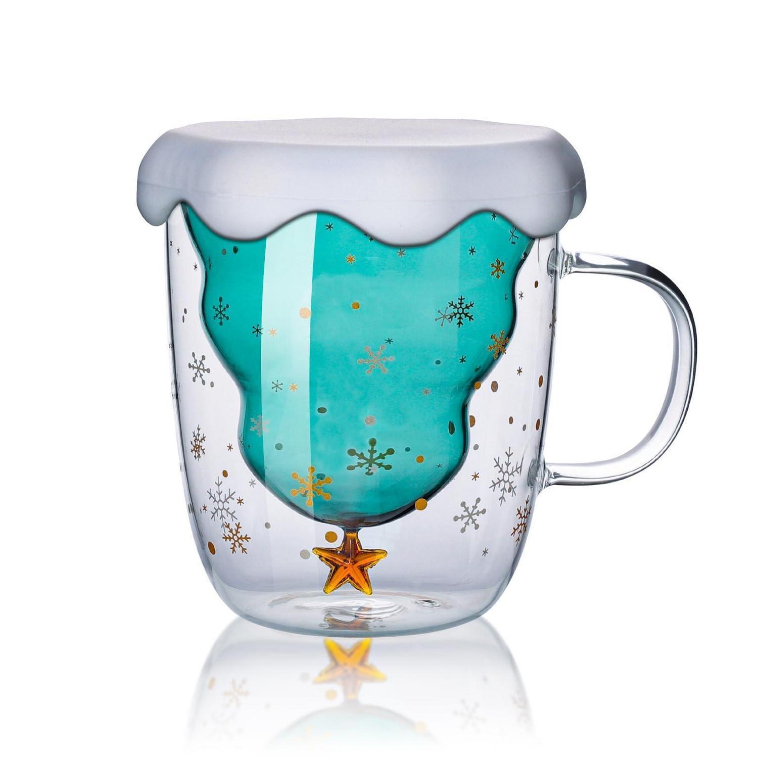 Doppelwandige Weihnachtstasse 300ml Mit Schneeflocken-design Und Deckel