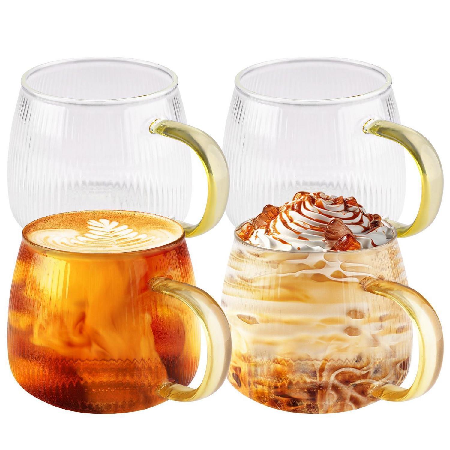 4er Set Teegläser 350ml Mit Griff, Vertikale Streifen, Transparent