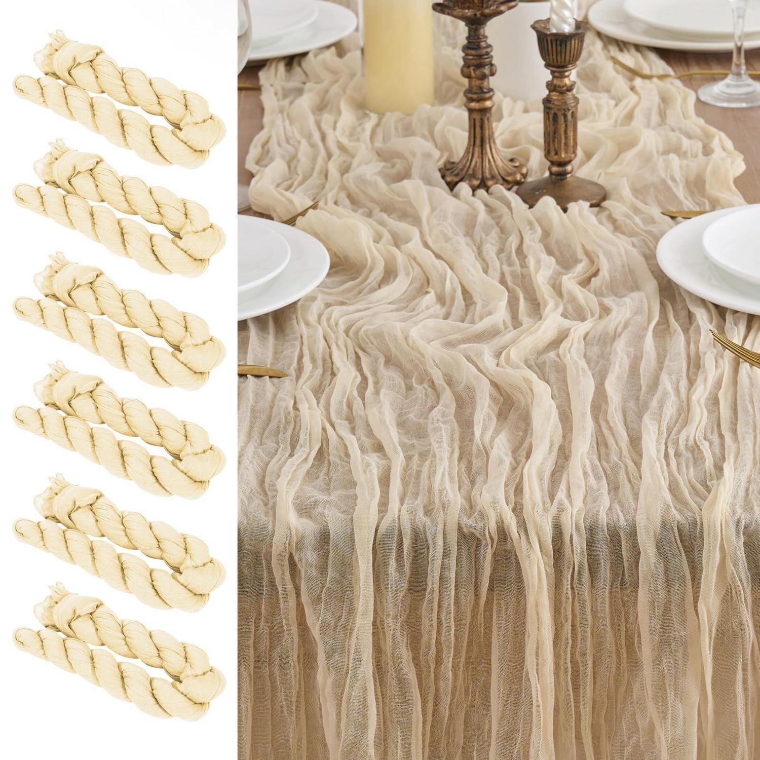 6er Set Tischläufer 90x300cm Beige Gaze Stoff Für Boho & Rustikale Deko