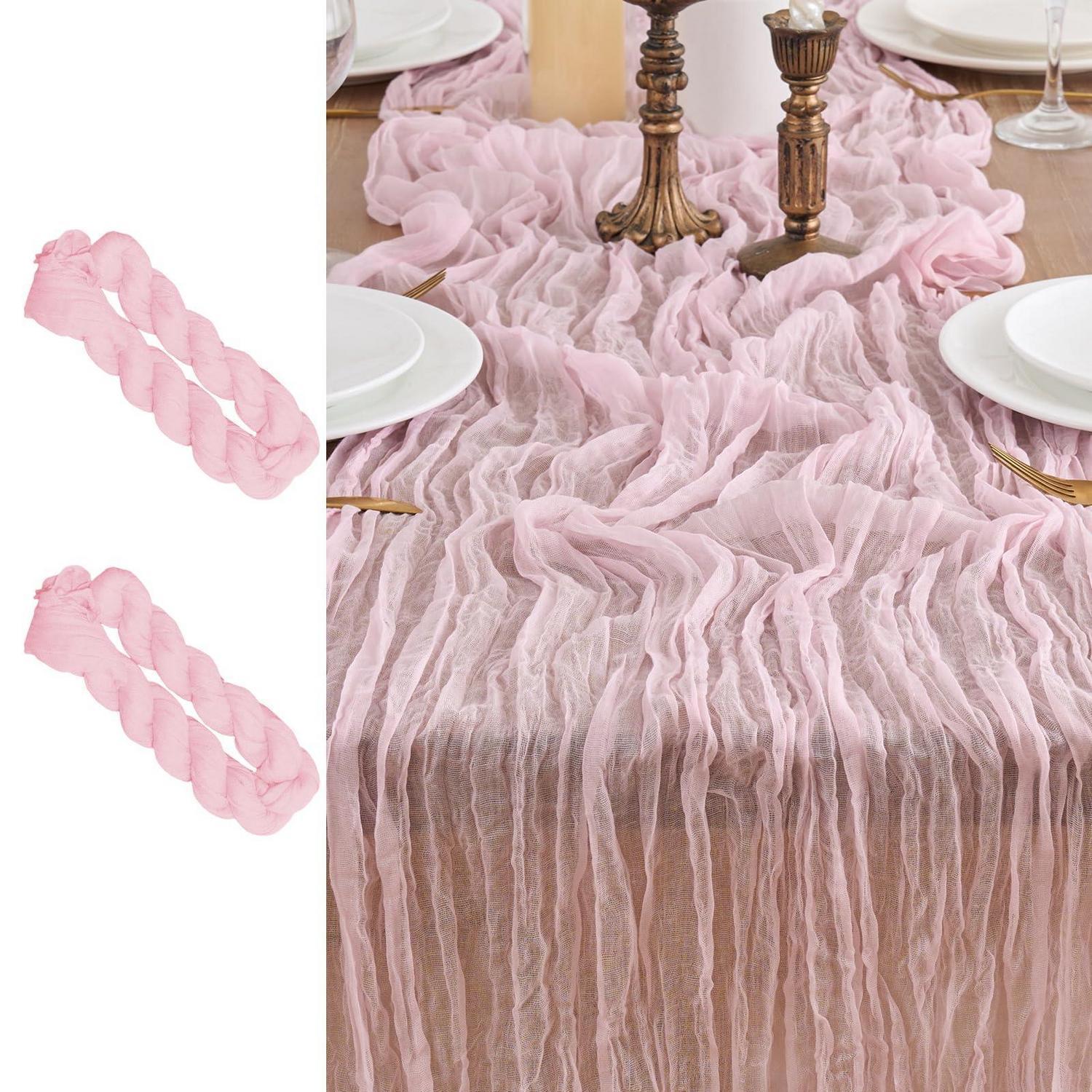 2er Set Tischläufer Gaze Stoff 90x300cm Rosa Für Hochzeitsdeko