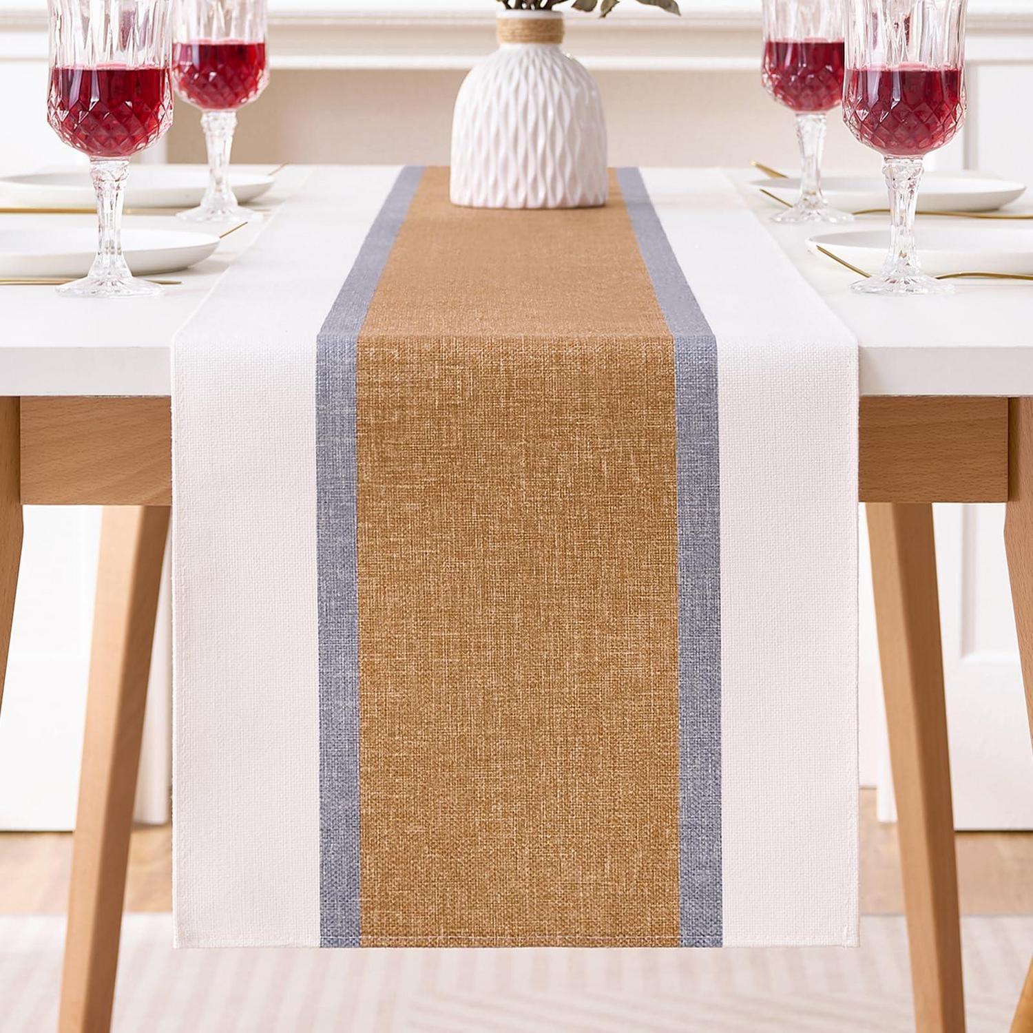 Tischläufer Braun/beige Gestreift Abwaschbar 40x140cm Für Innen & Außen