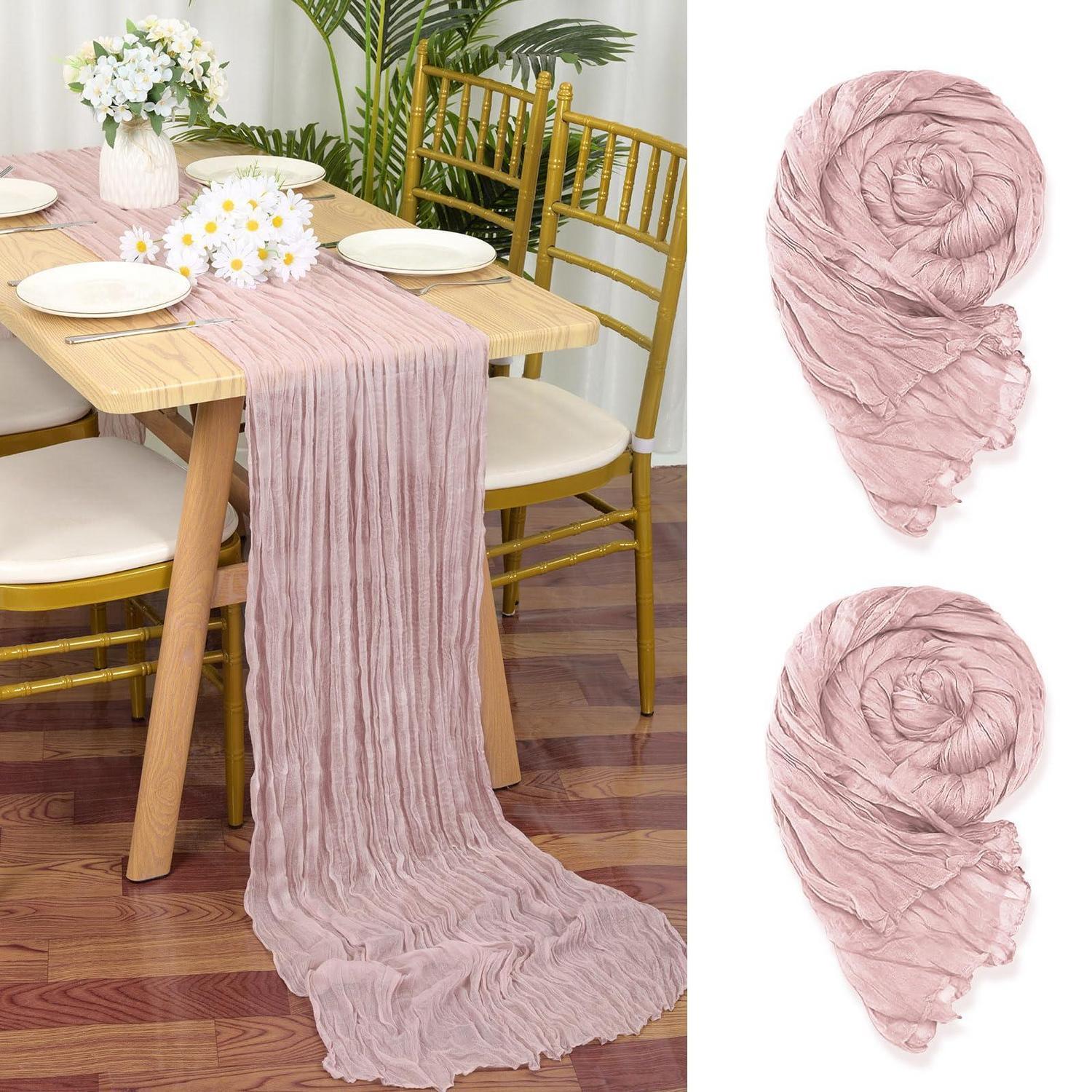 2er Set Tischläufer Rosa 90x300 Cm Gaze Stoff Rustikal Boho Vintage Hochzeit
