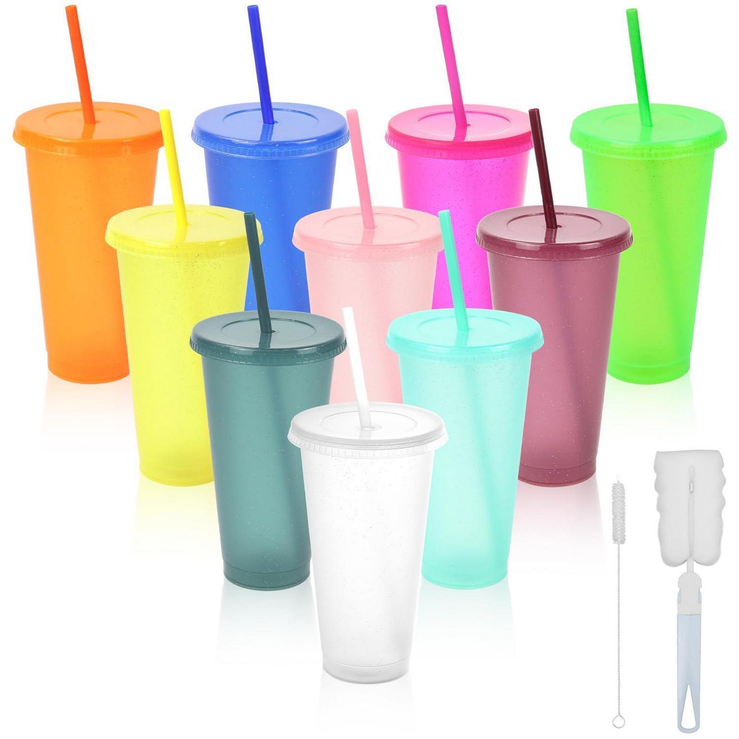 10er Set Mehrwegbecher 710ml Mit Deckel & Strohhalm, Wiederverwendbar