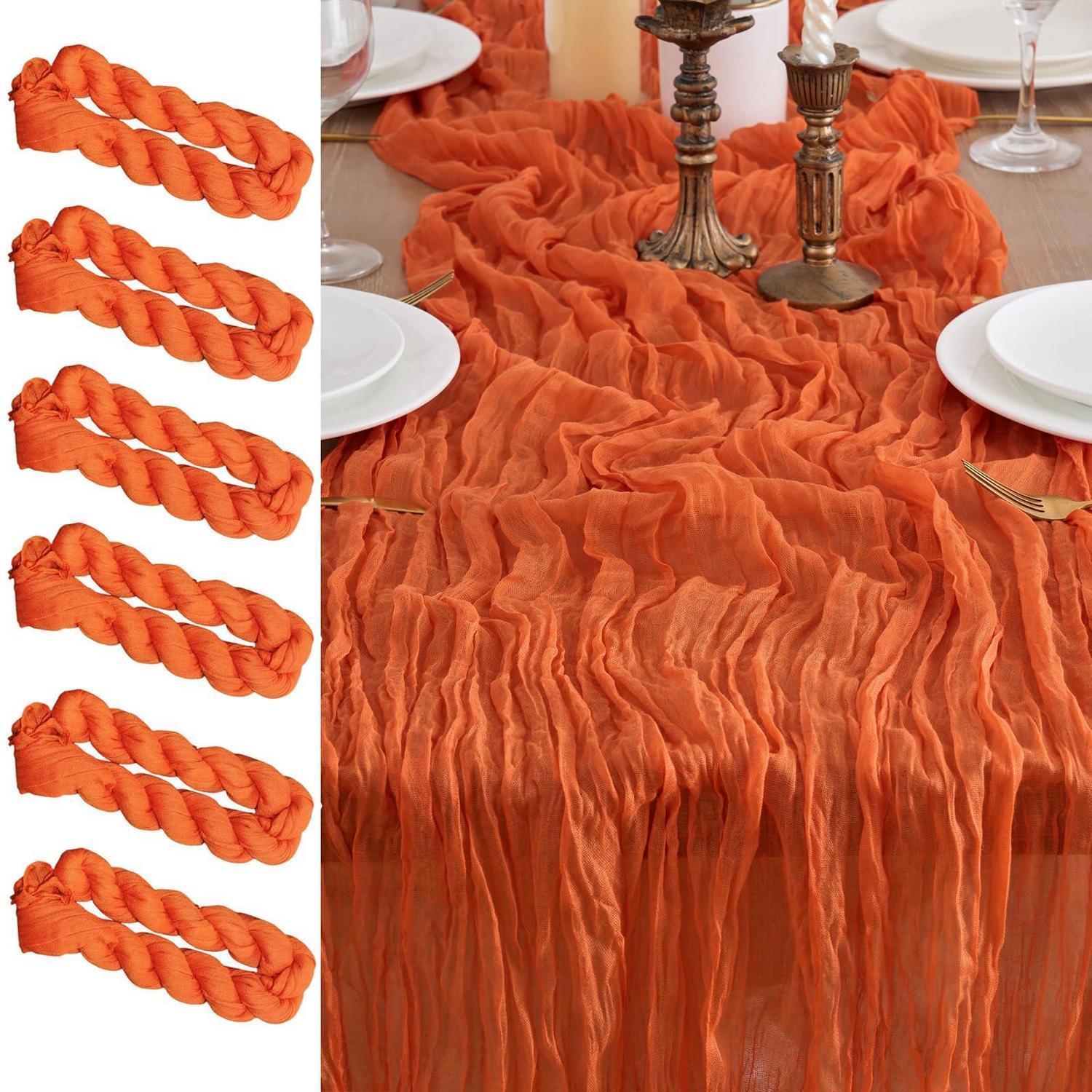 6er Set Tischläufer Gaze Stoff 90x300cm Orange Boho Rustikal Für Deko