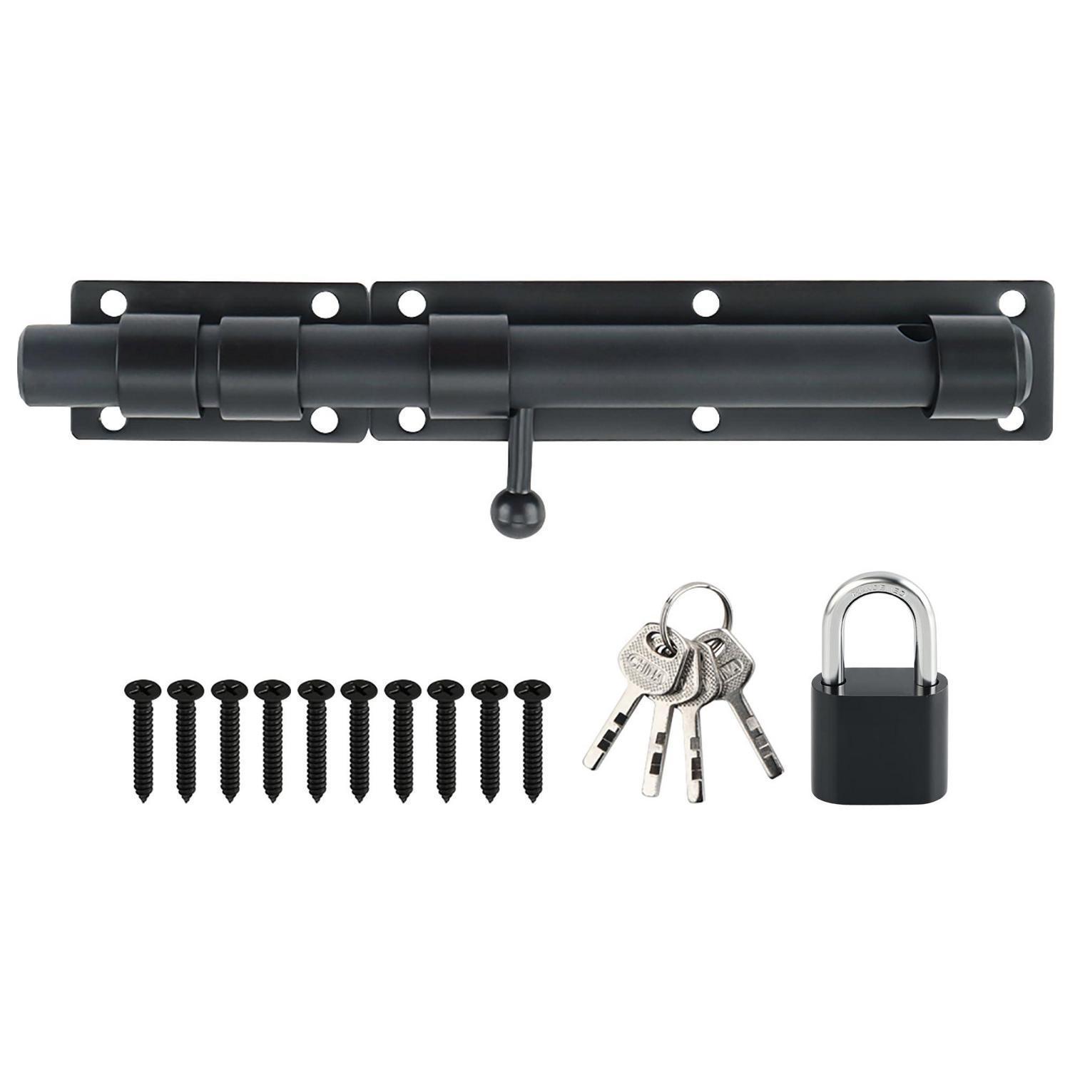 Türriegel Mit Vorhängeschloss, Edelstahl, Schwarz, 230mm, Abschließbar
