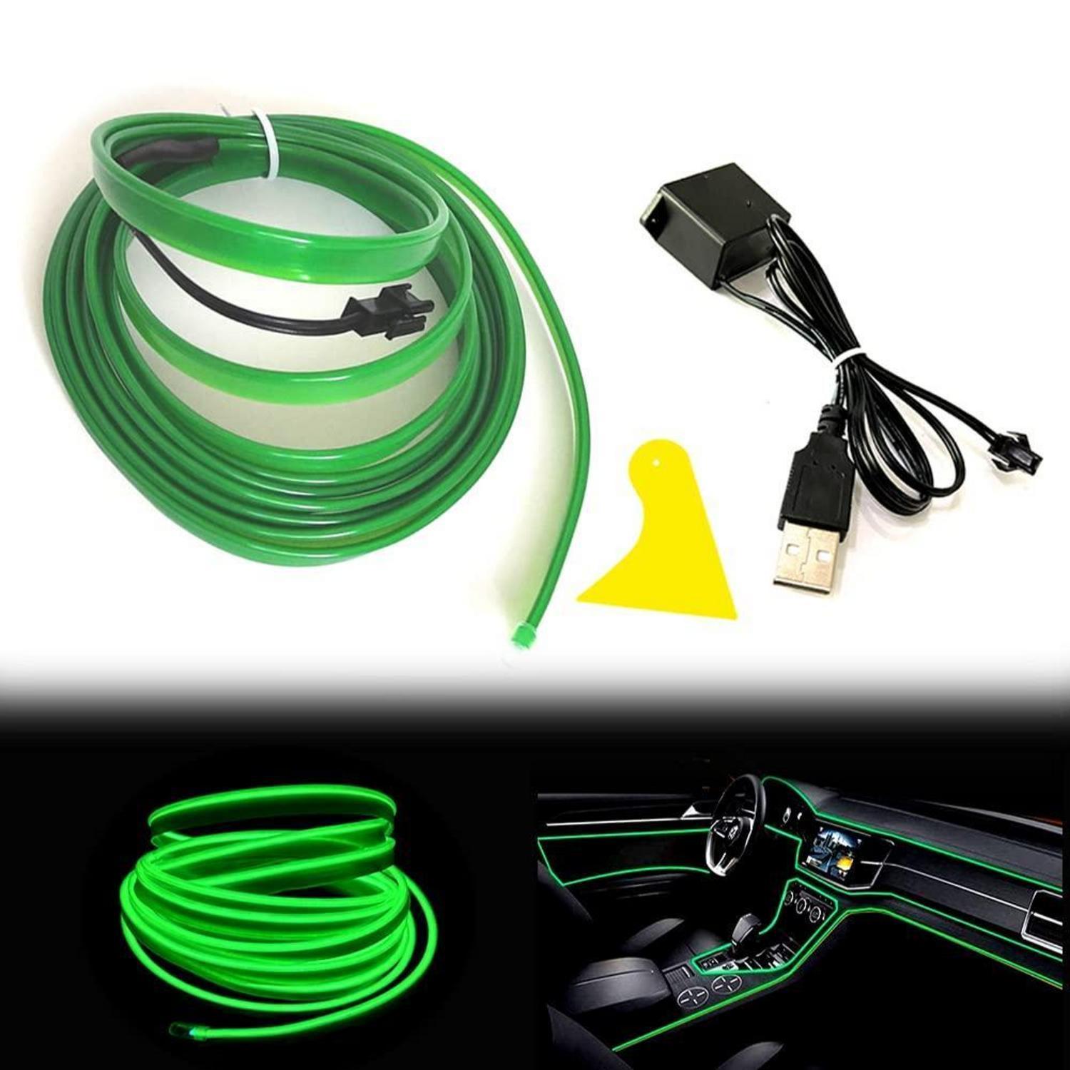 Usb El-wire Grün 3m Flexible Neonröhre Für Auto-innenraum & Deko