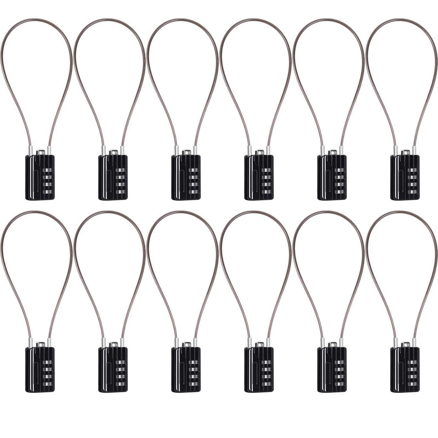 12er Set Zahlenschloss Mit 32cm Stahlkabel, 4-stellig, Wiederverriegelbar