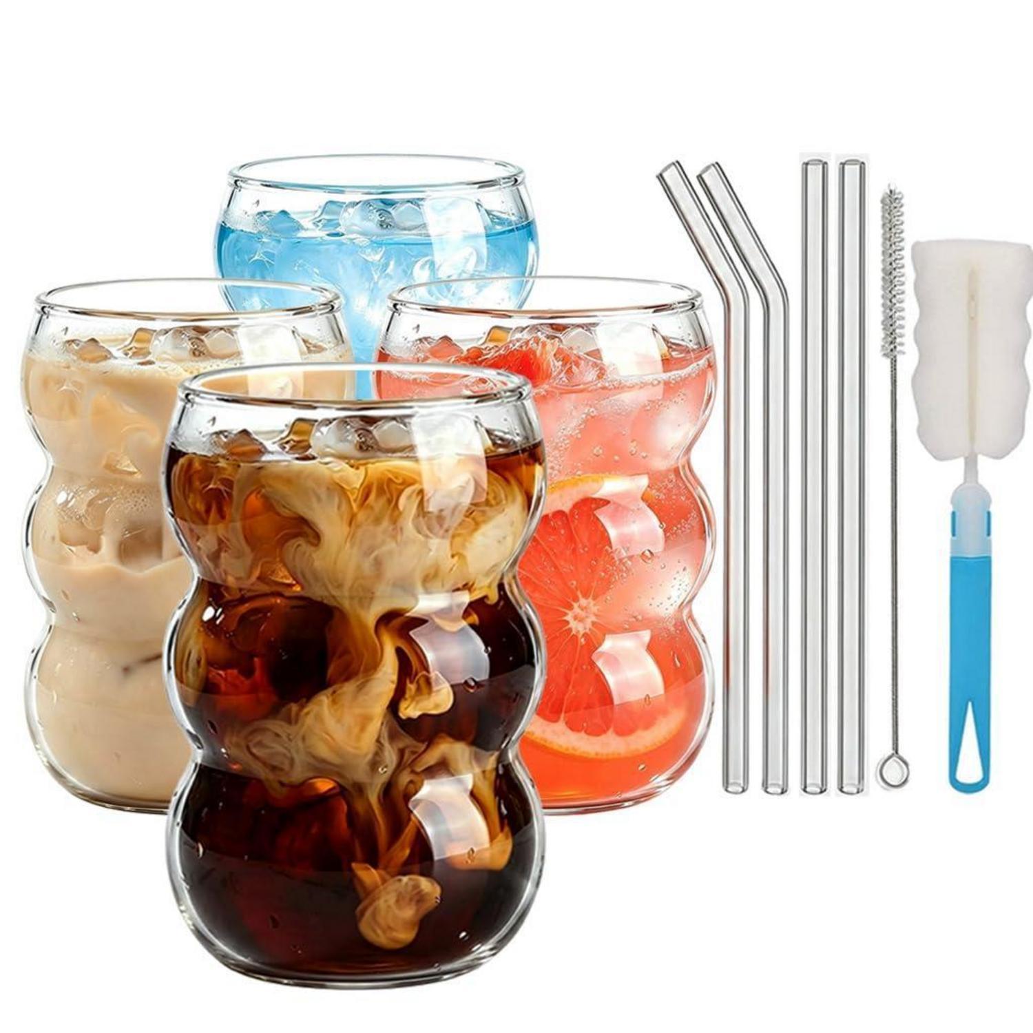 4er Set 550ml Glasbecher Mit Henkel, Bubble Gläser Für Latte Macchiato, Eiskaffee, Wasser