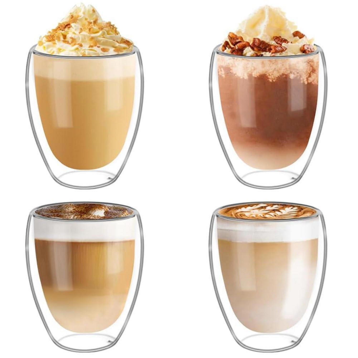 4er Set Doppelwandige Kaffeegläser 350ml Für Latte Macchiato, Cappuccino, Eis, Tee