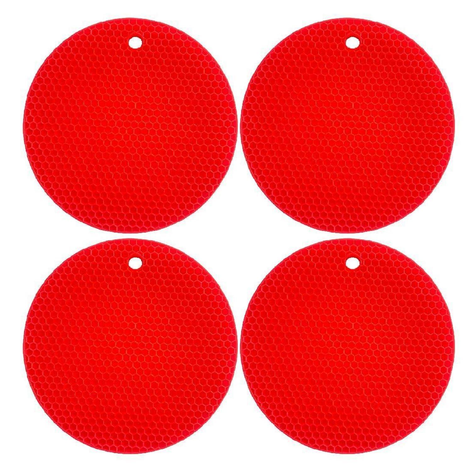 Hitzebeständige Silikon Untersetzer 4er-set, Rot, Ø 18 Cm, Bis 240°c