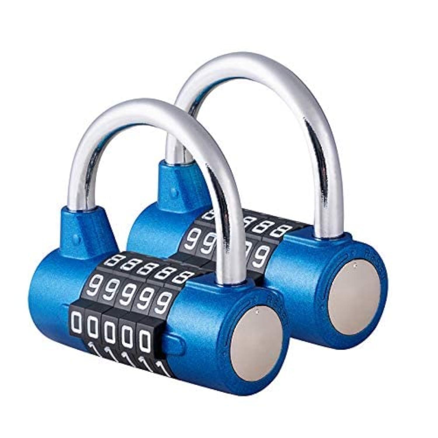5-stelliges Zahlenschloss Vorhängeschloss, Rücksetzbar, 2er-pack, Blau