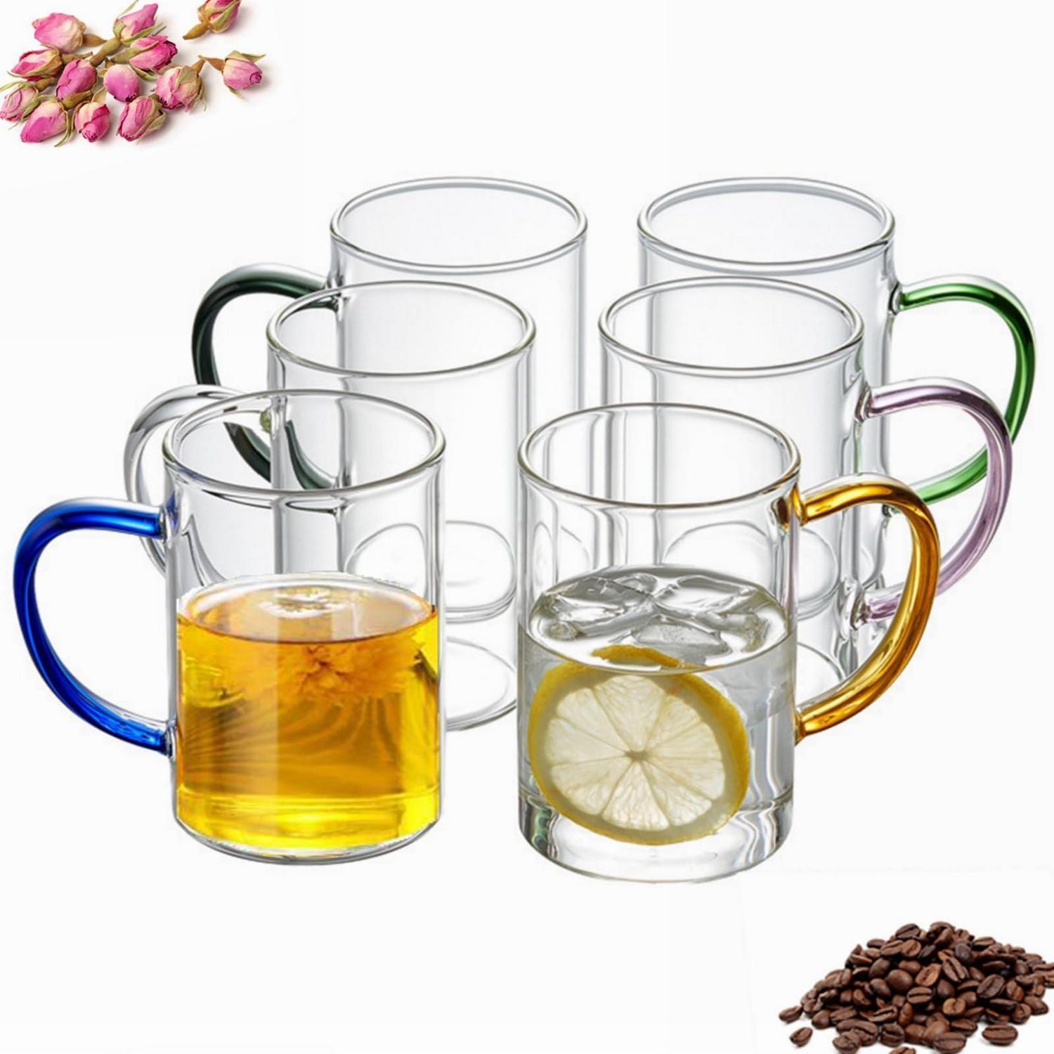 Kaffeegläser 315ml 6er Set Mit Farbigem Griff, Hitzebeständig, Borosilikatglas