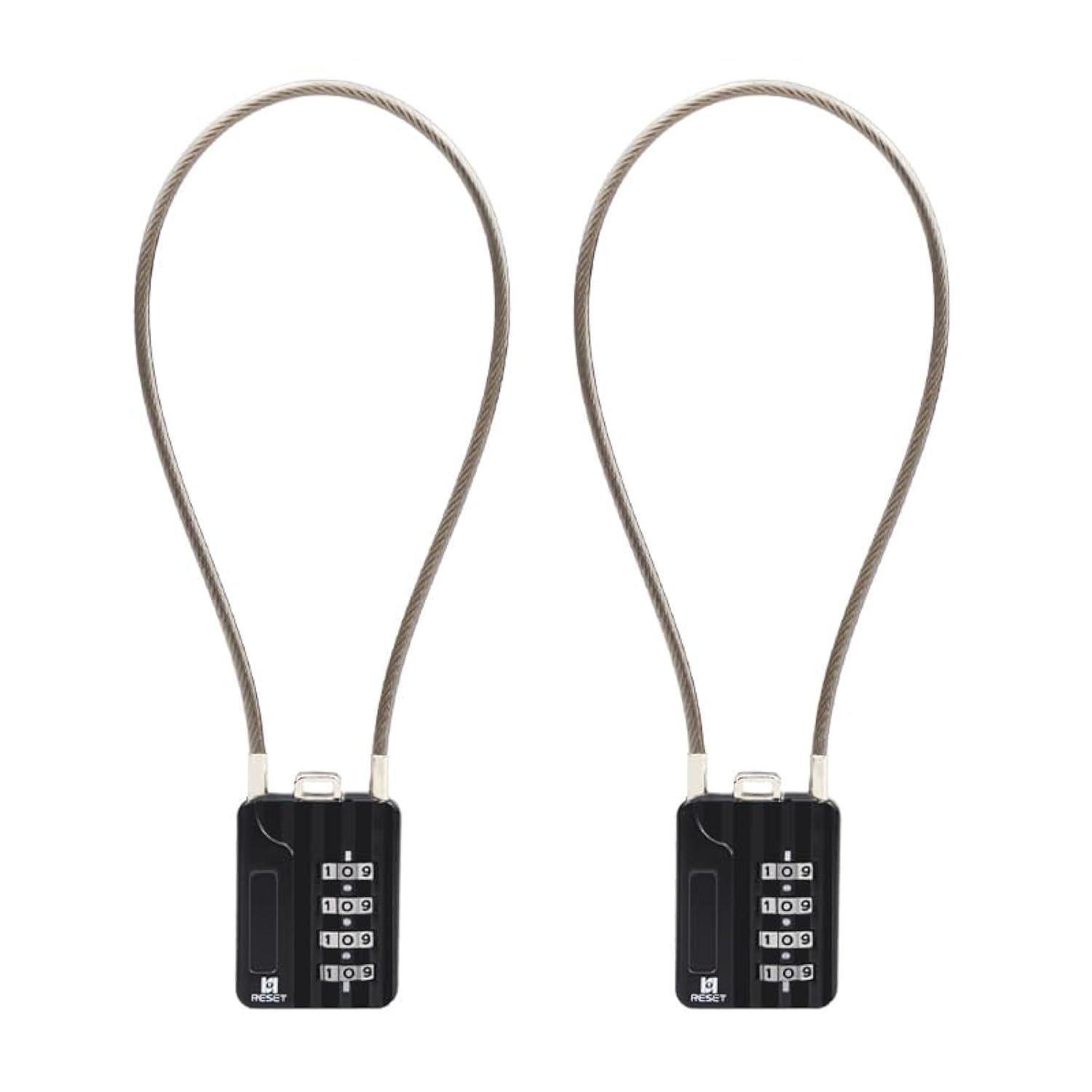 Zahlenschloss Mit 30cm Kabel, 4-stellig, 3mm Stahlseil, 2 Stück