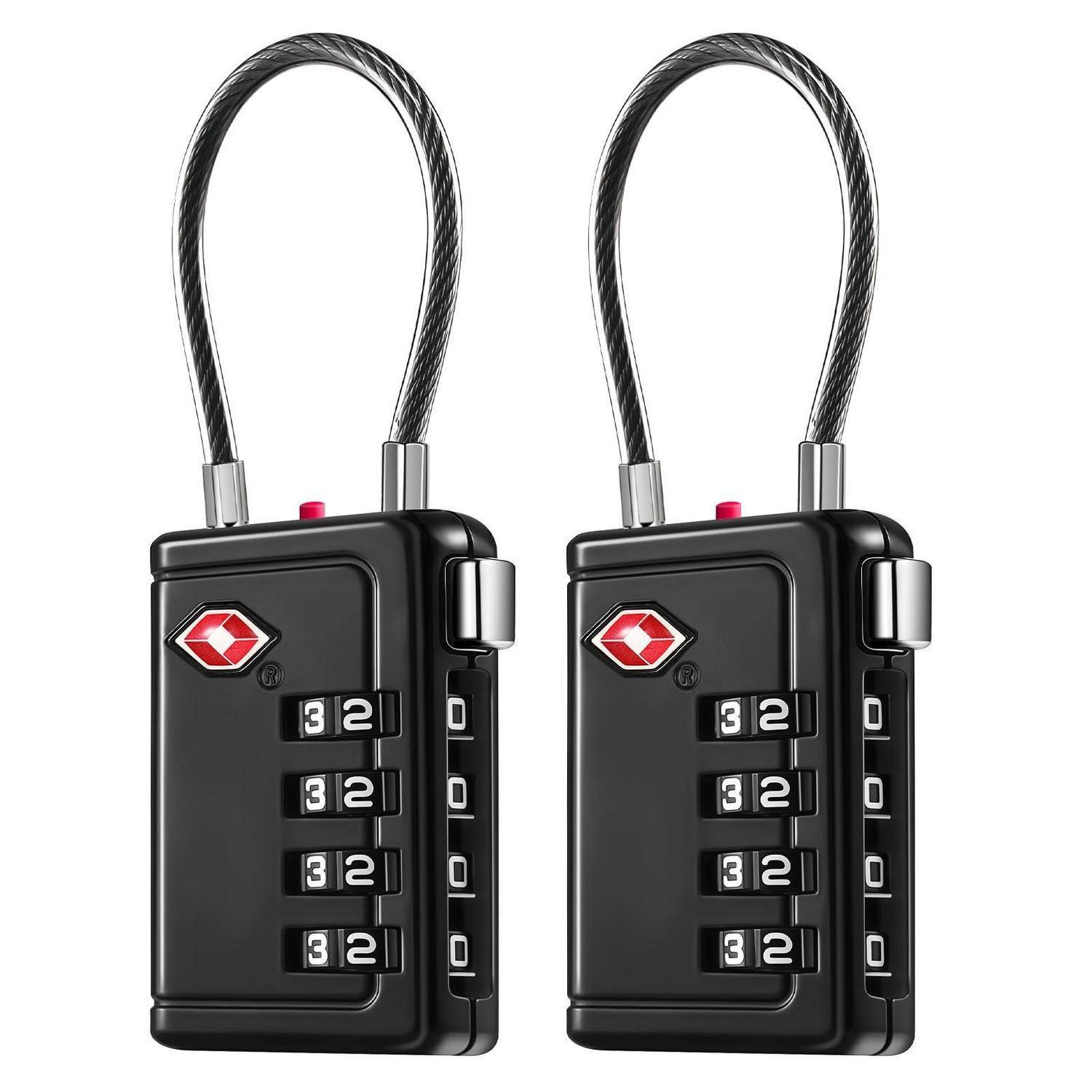 Tsa Kofferschloss 4-stellig Mit Flexiblem Kabel, 2 Stück, Schwarz