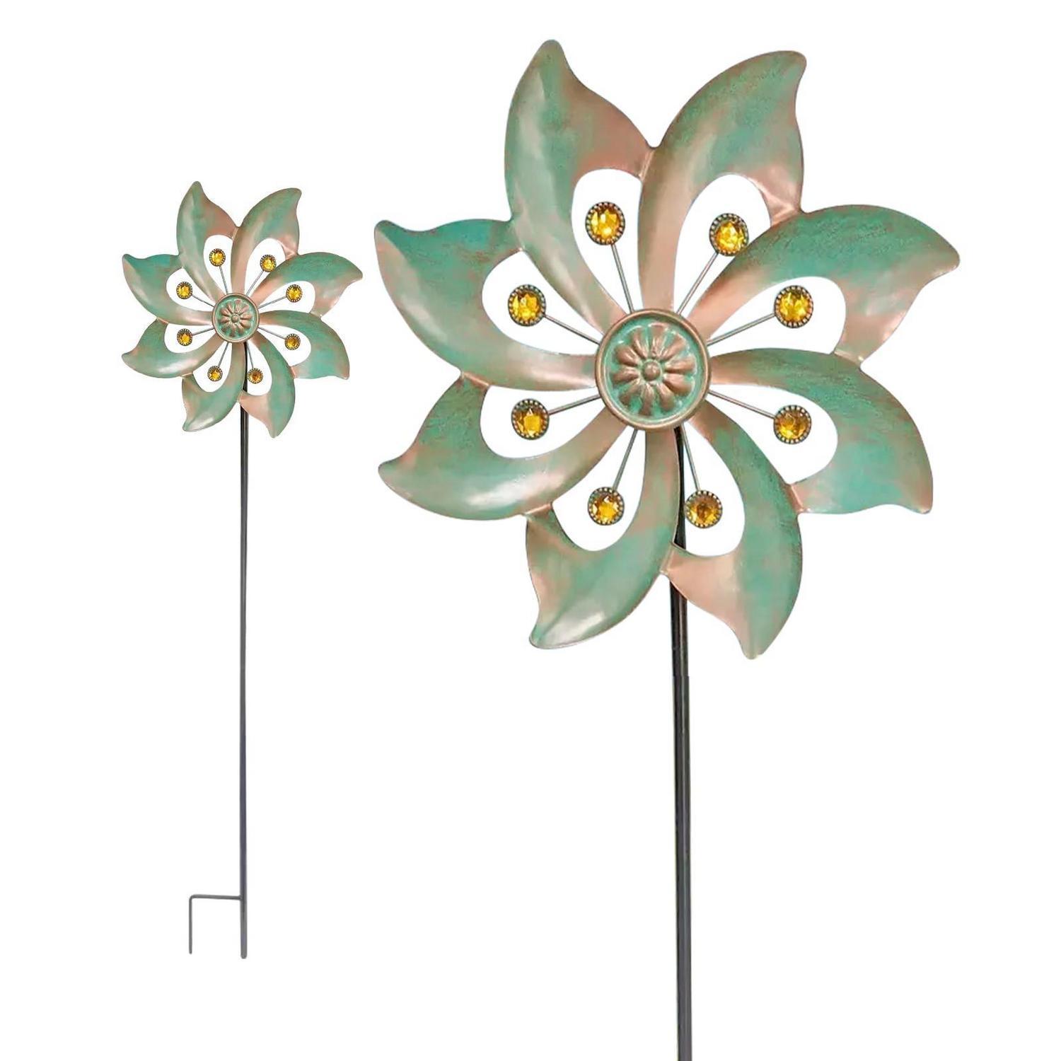 3d Metall Windspiel Gartenstecker Windrad Bronze Für Terrasse & Rasen
