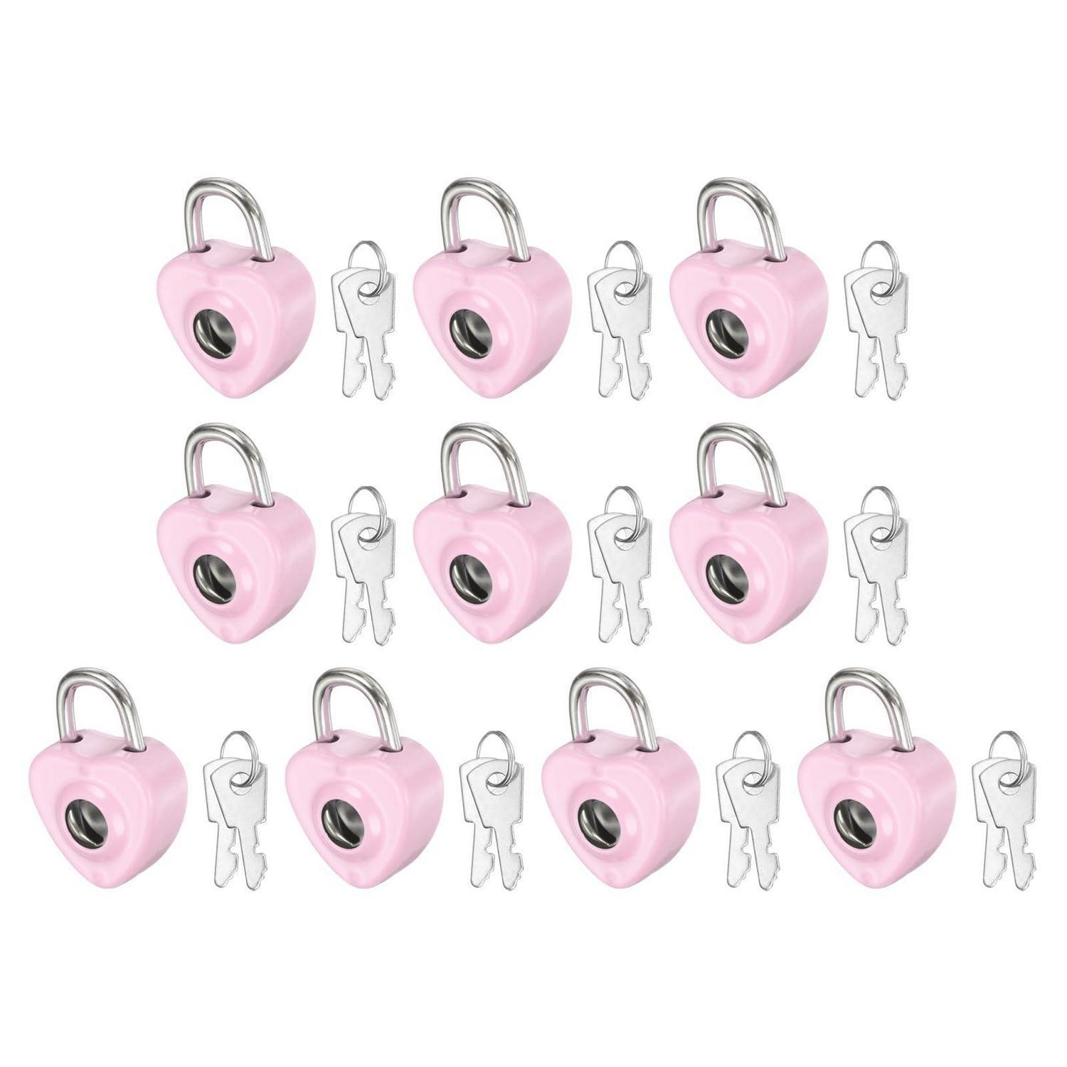 Mini Vorhängeschloss Herzform Pink 10 Stück Mit Je 2 Schlüsseln