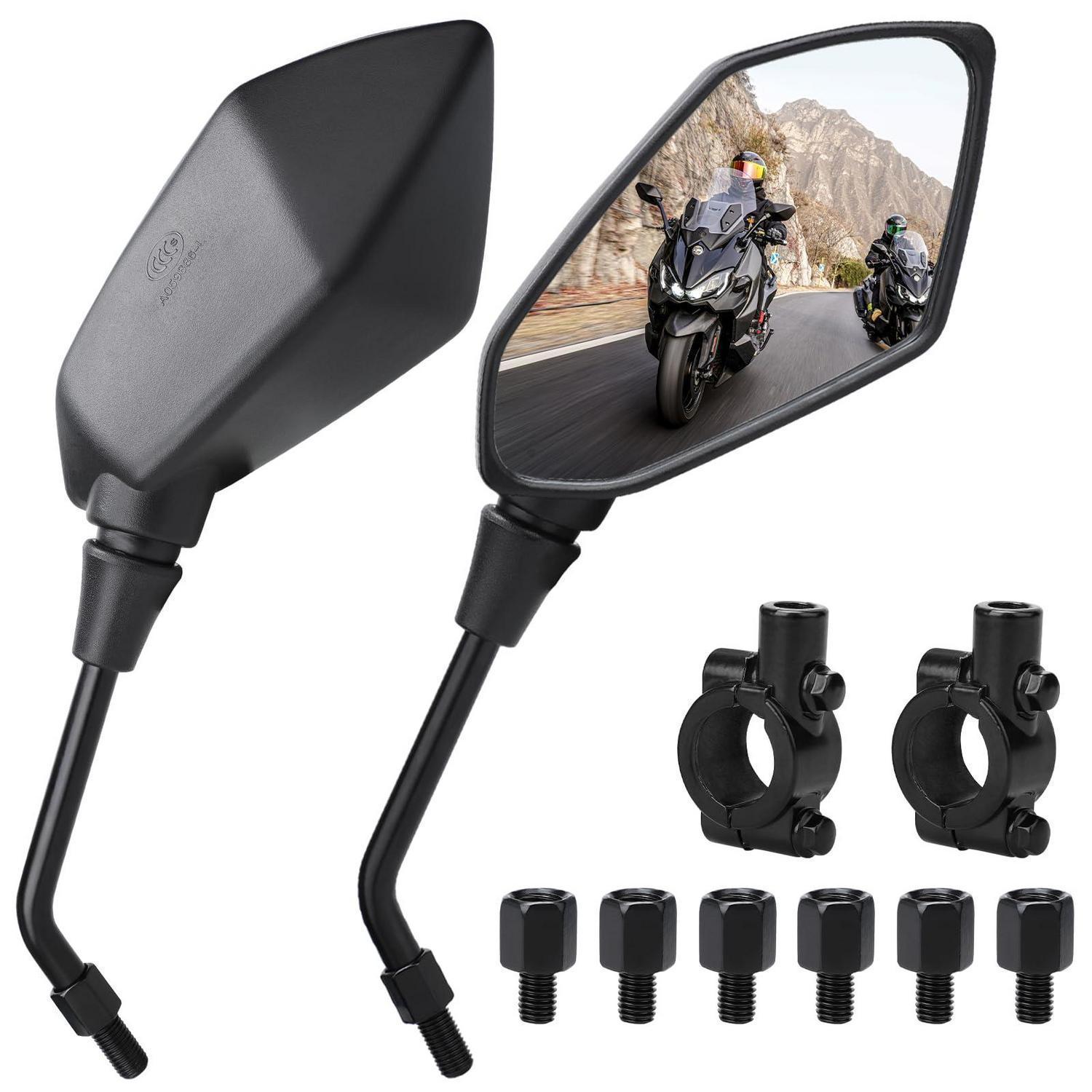 Motorrad Spiegel Set Mit M8/m10 Gewinde & Lenkerklemme Für Roller, Quad, Cruiser