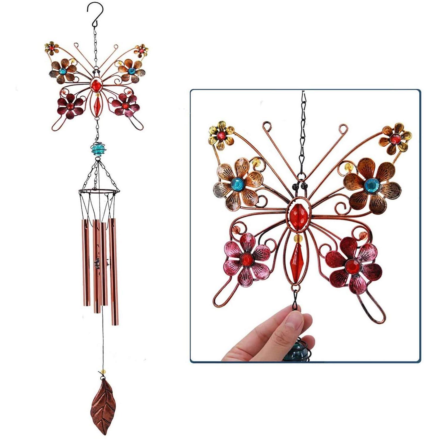 Schmetterlings-windspiel Aus Metall Und Buntglas, Handbemalt, 56 Cm