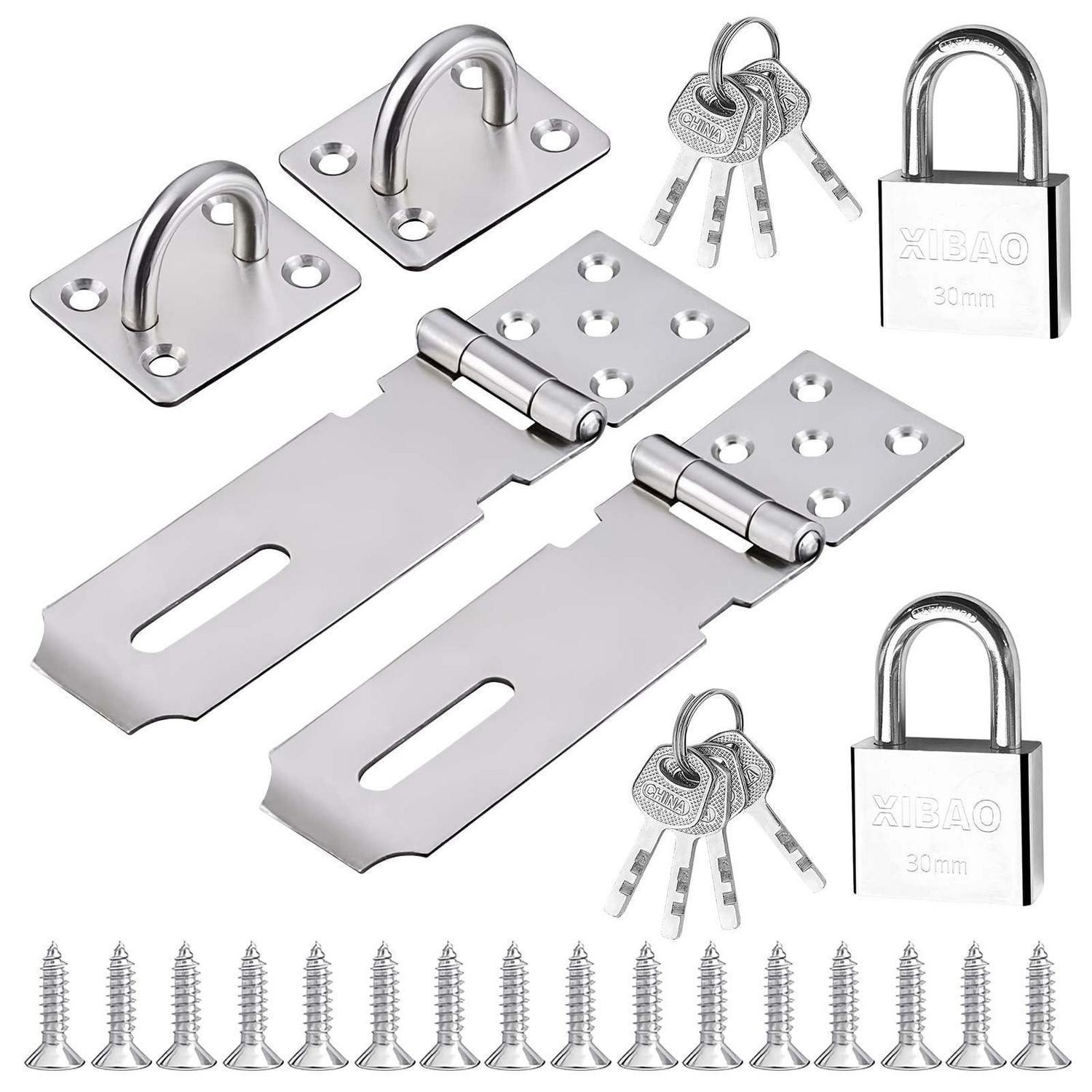 Vorhängeschloss Haspe Set Edelstahl, 4 Stück Schlossriegel Mit 4 Schlüsseln
