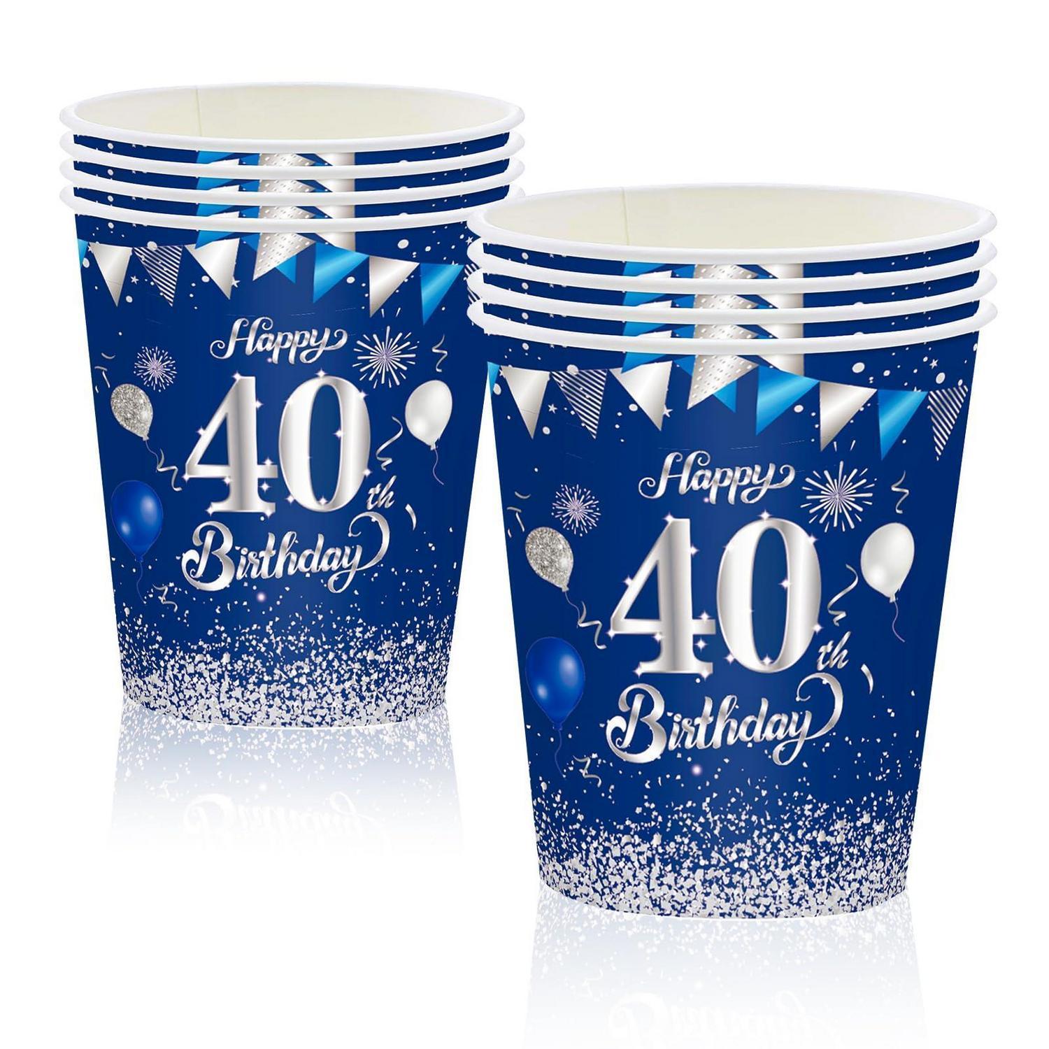 16x Papierbecher 40. Geburtstag Blau Silber 250ml Partybecher