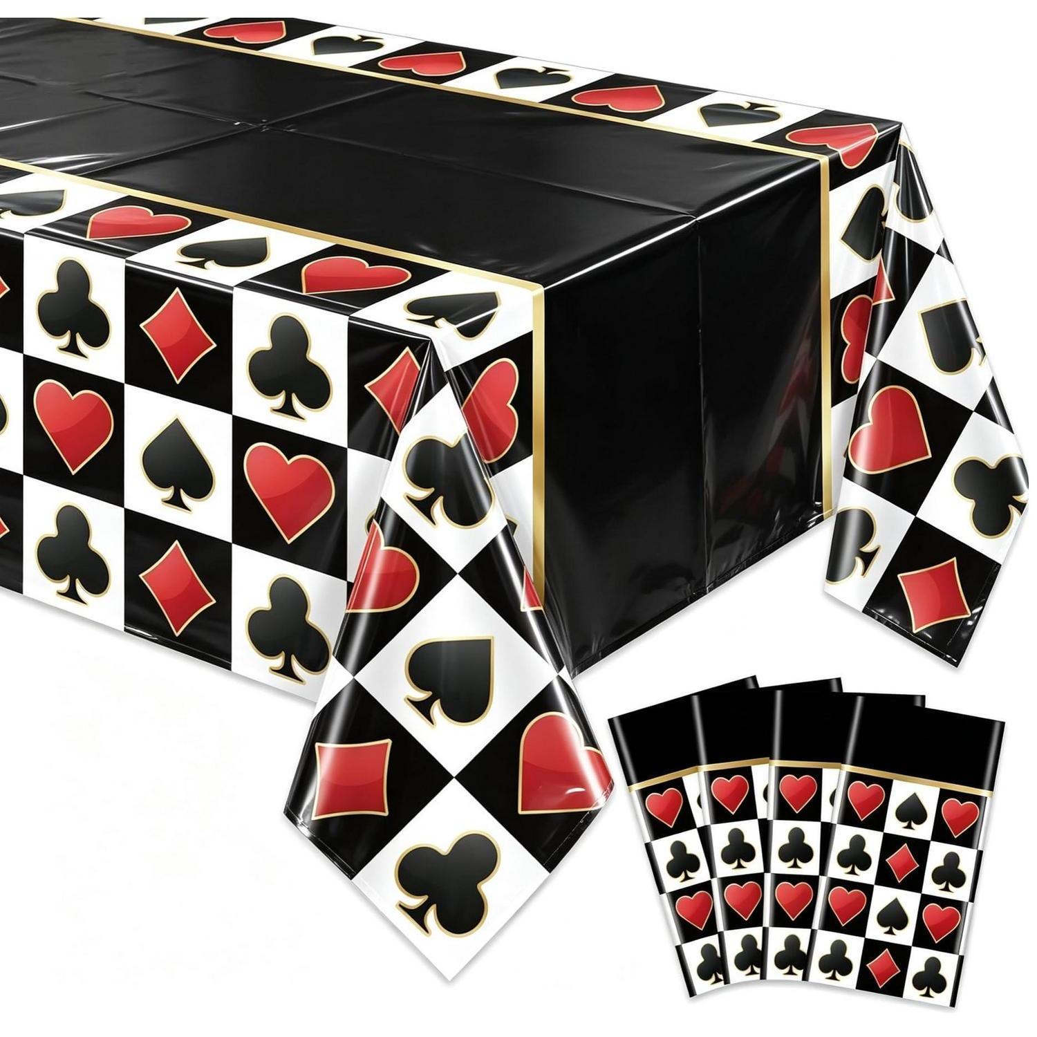 4er Set Casino Tischdecken, Rechteckig, Poker-thema, Wasserabweisend, 130x220 Cm