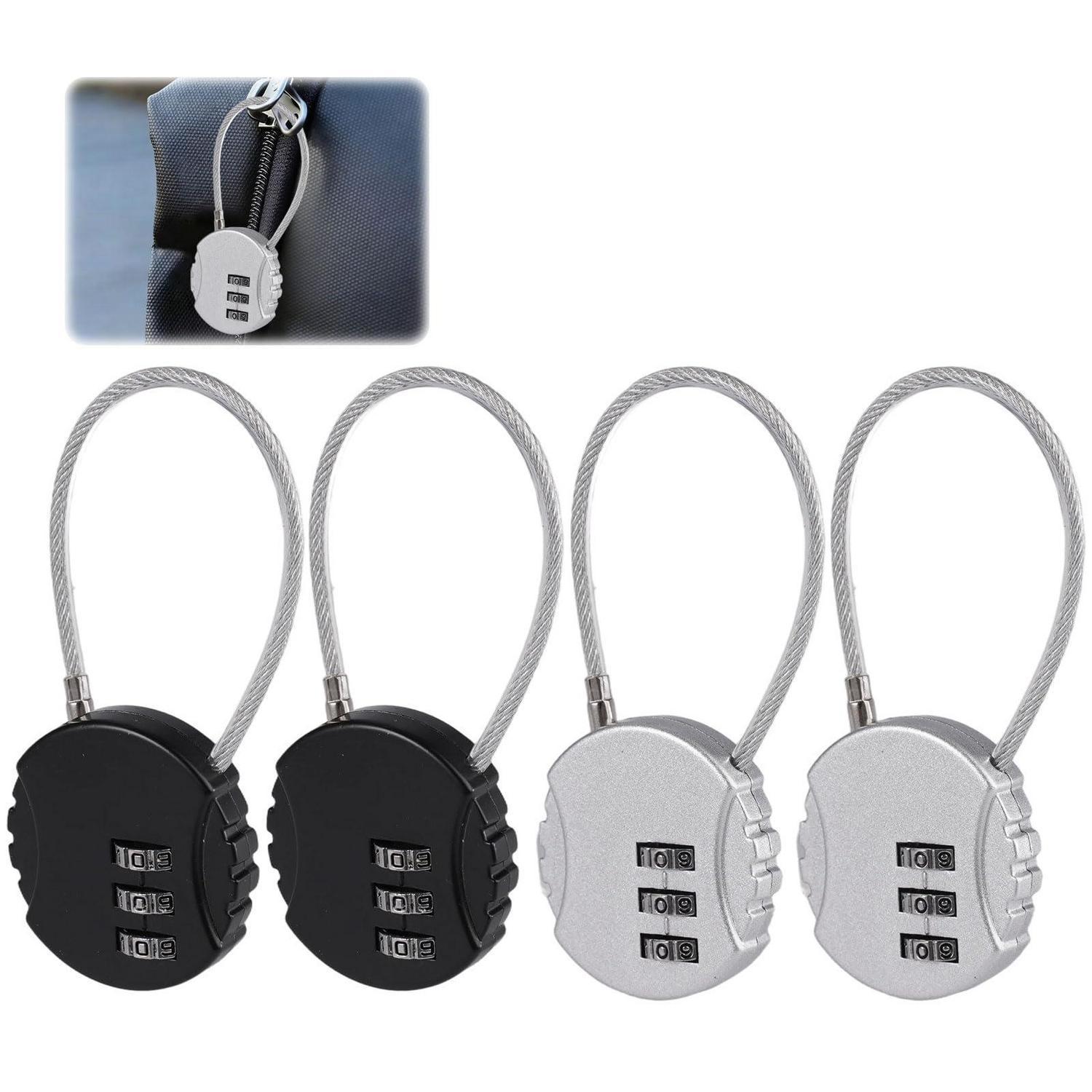 4er Set Zahlenschloss Mit Drahtseil, 3-stellig, Robust, Für Koffer & Taschen