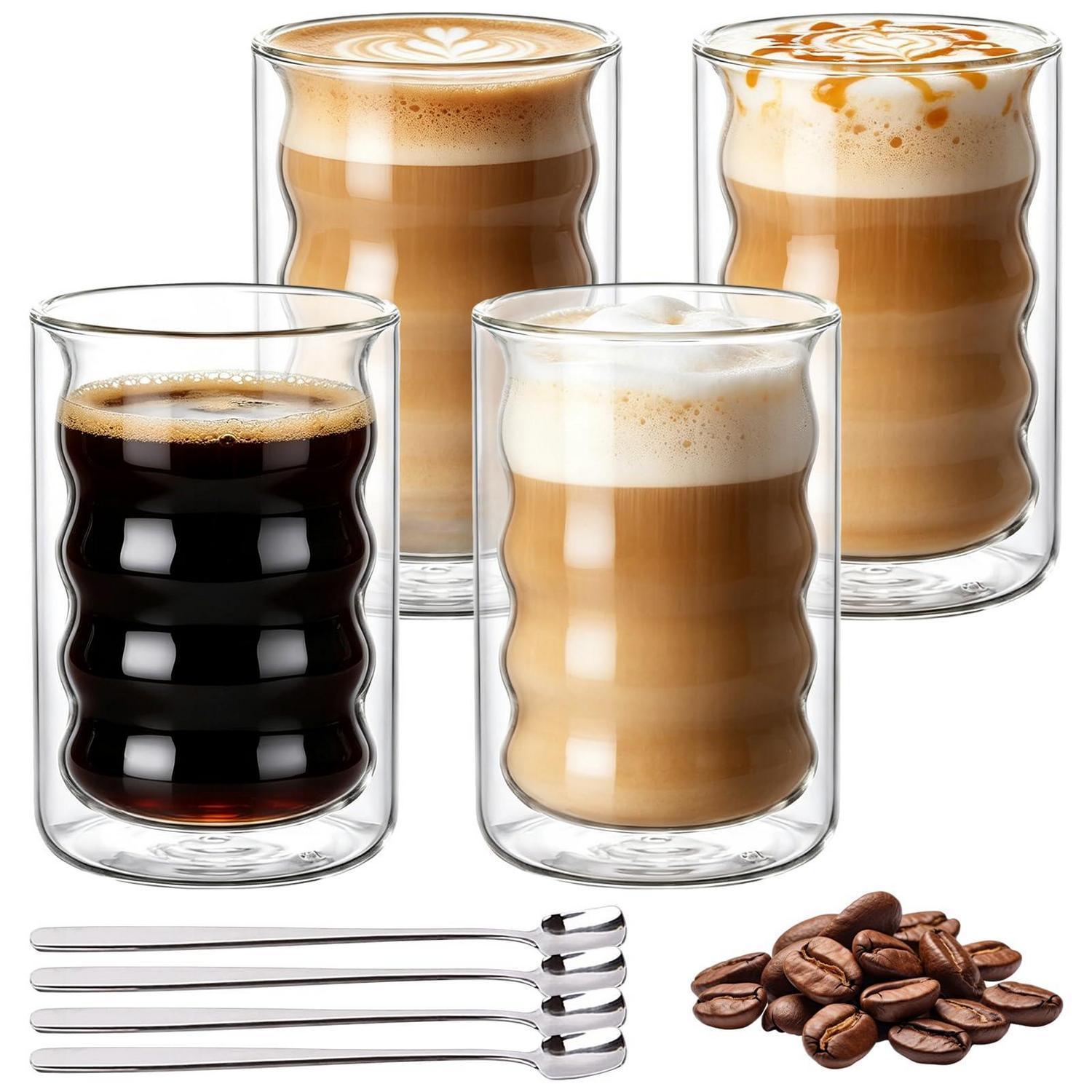 4er Set Latte Macchiato Gläser Doppelwandig 350ml Mit Spiralmuster