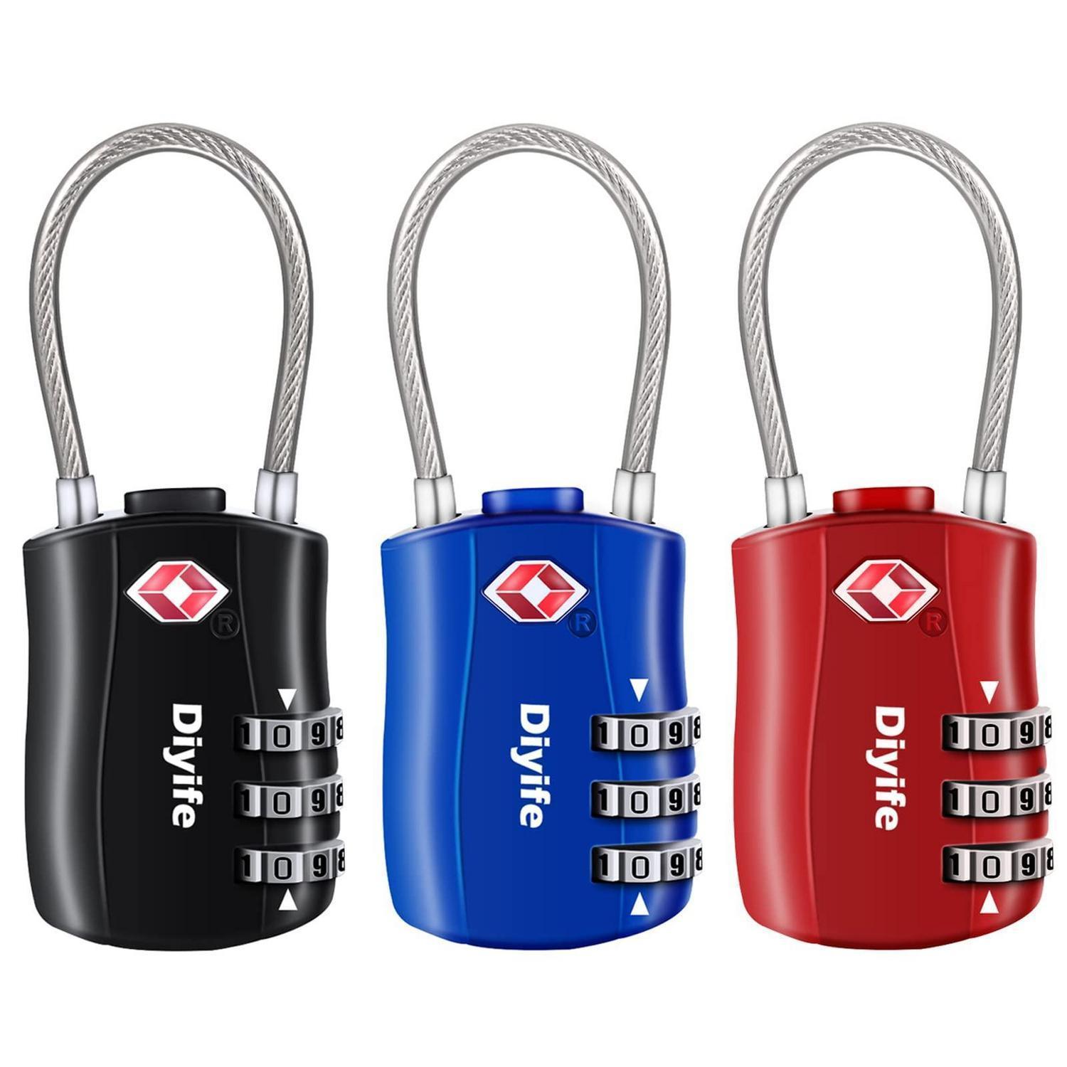 Tsa Gepäckschlösser 3 Stück, 3-stelliges Zahlenschloss Für Koffer, Reise, Schließfach (schwarz, Blau, Rot)