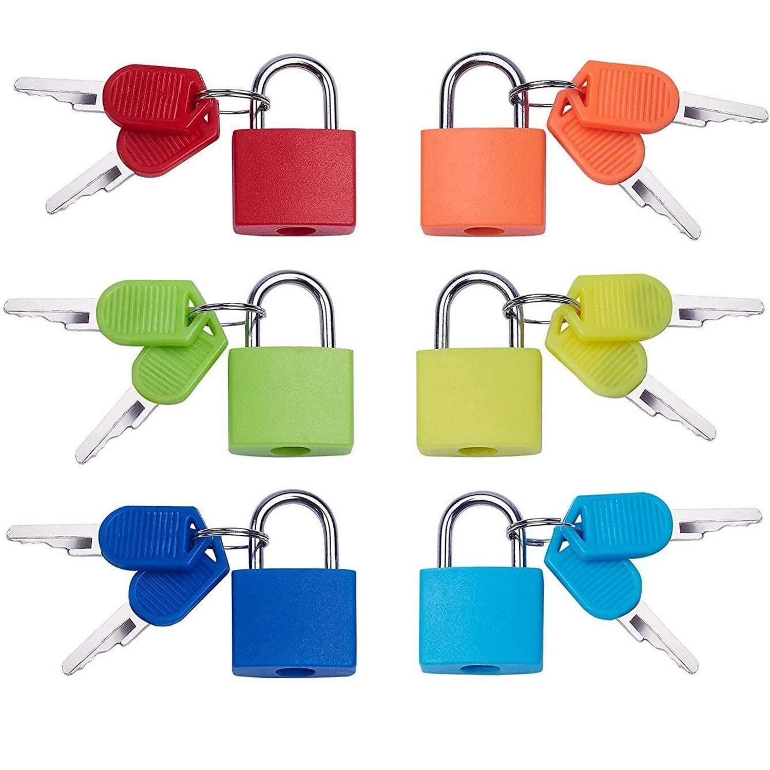 6er Set Mini Vorhängeschlösser Mit Je 2 Schlüsseln, Bunt, Für Gepäck & Koffer