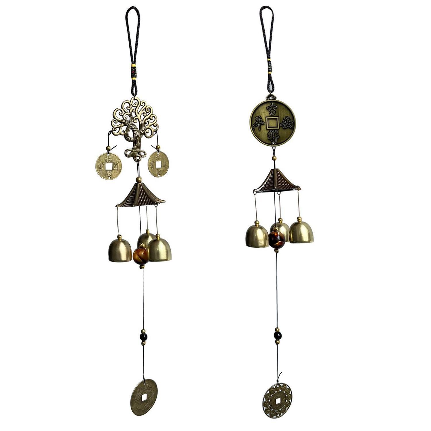 2er Set Feng Shui Windspiel Messing, Chinesisches Windspiel Mit Glocken, Glücksbaum-stil