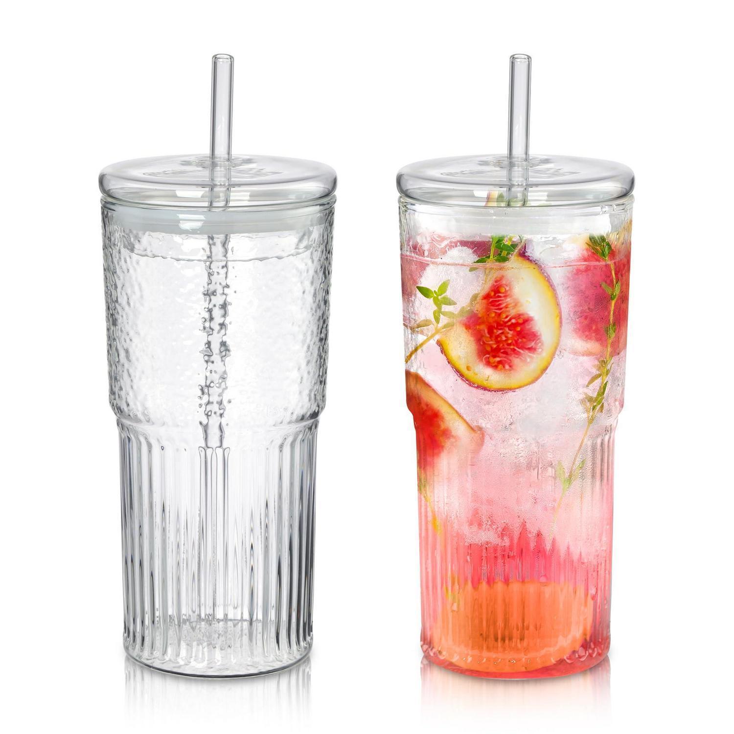 Trinkgläser 650ml 2er Set Mit Deckel & Strohhalm, Glasbecher Spülmaschinenfest Für Bubble Tea, Smoothie, Eiskaffee