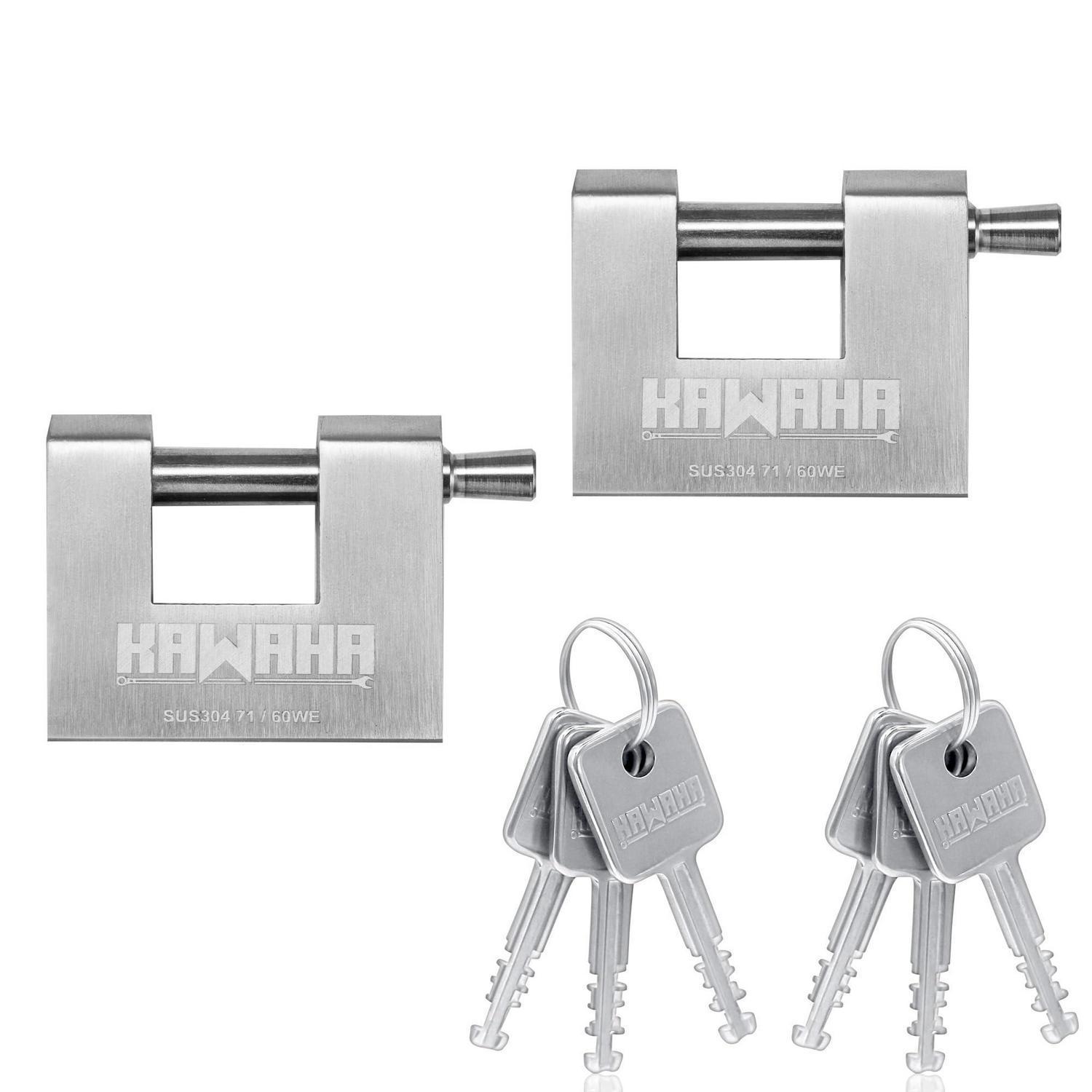 Edelstahl Vorhängeschloss D-form 7,5cm, Gleichschließend, 2 Stück, 6 Schlüssel