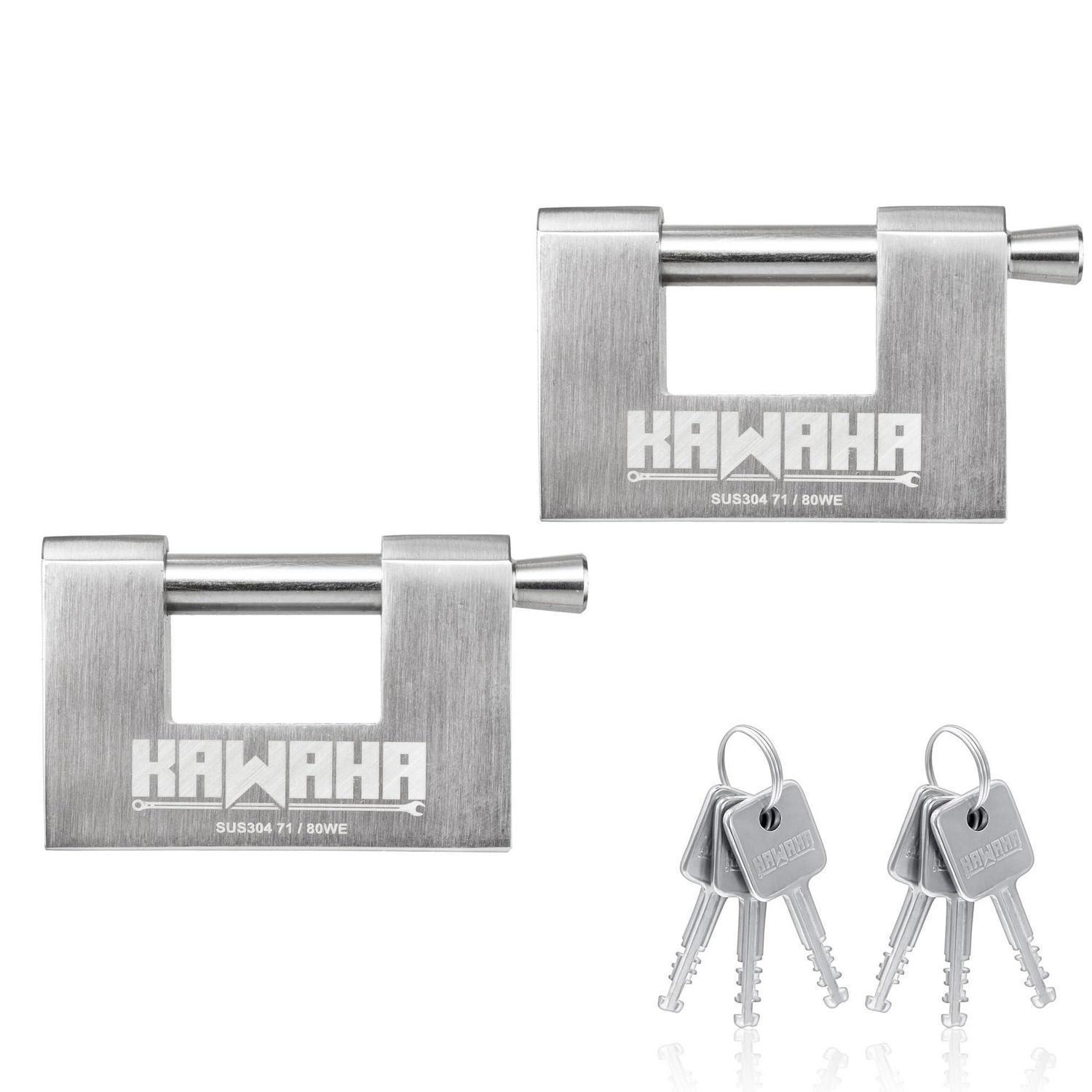 Edelstahl Vorhängeschloss D-form 80mm, Gleichschließend, 2er-pack