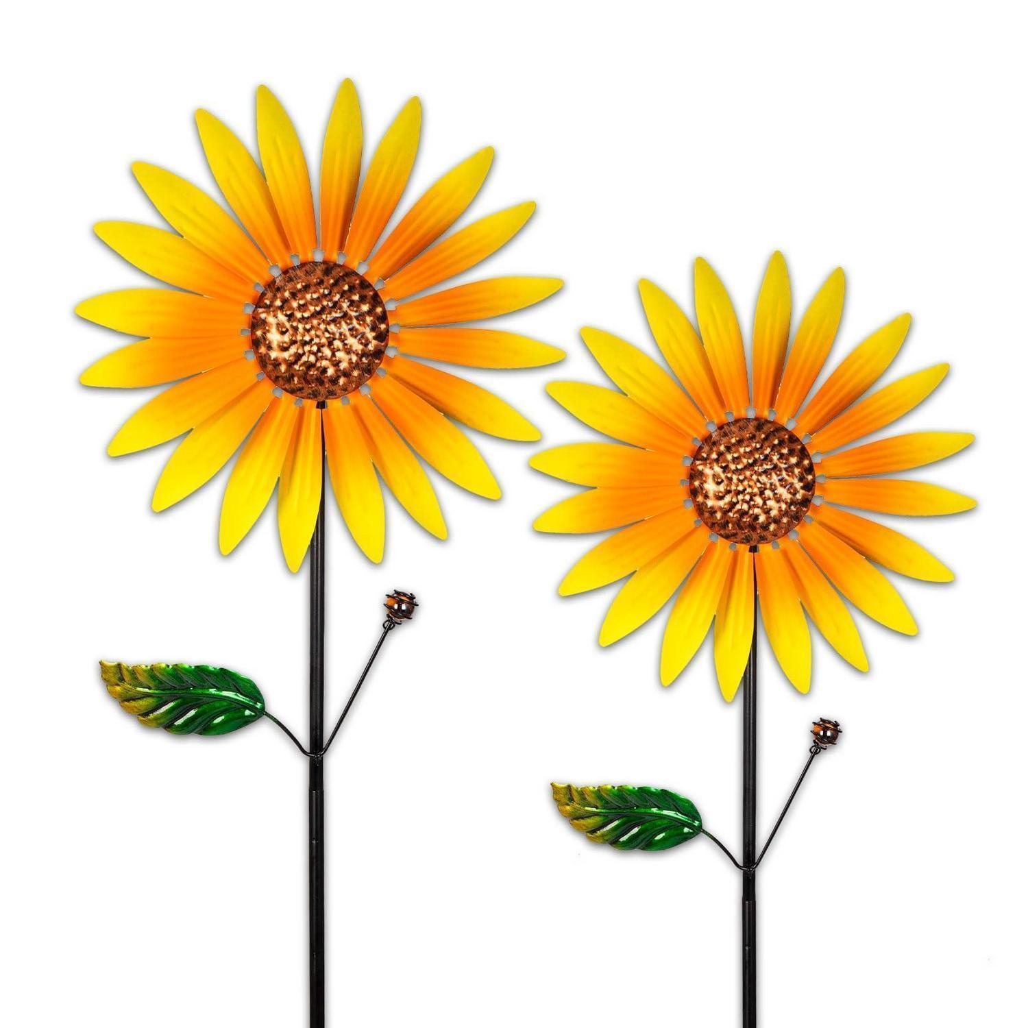 Sonnenblume Windrad Metall 2er-pack 94cm Gartendeko Mit Erdspieß