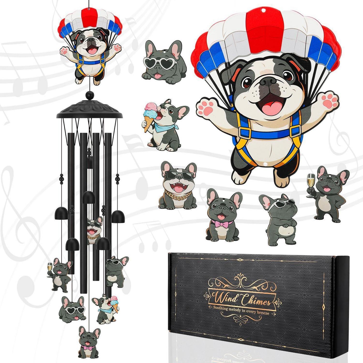 Windspiel Bulldogge Für Draußen, Metall, 90cm, Mit Beruhigenden Klängen