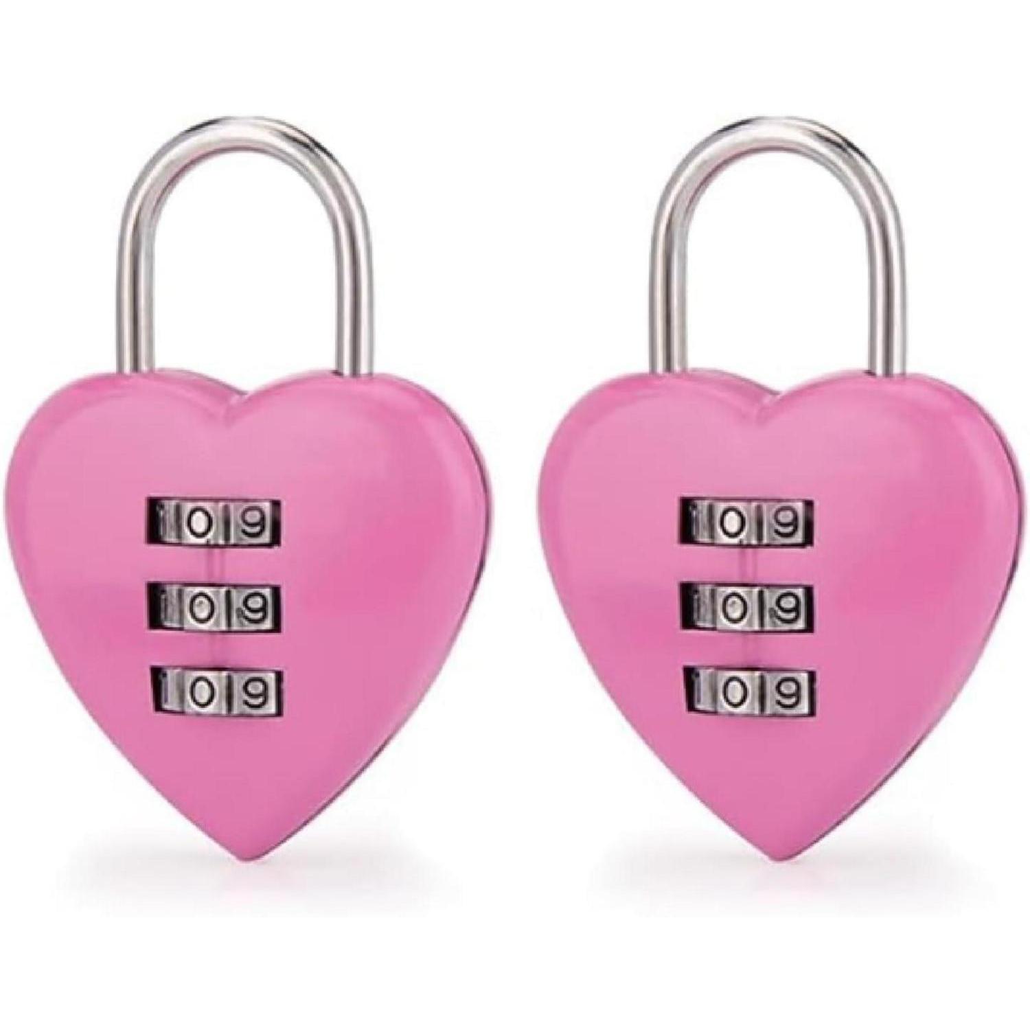 Zahlenschloss Herzform 3-stellig Zurücksetzbar Für Mädchen & Frauen, 2 Stück, Rosa