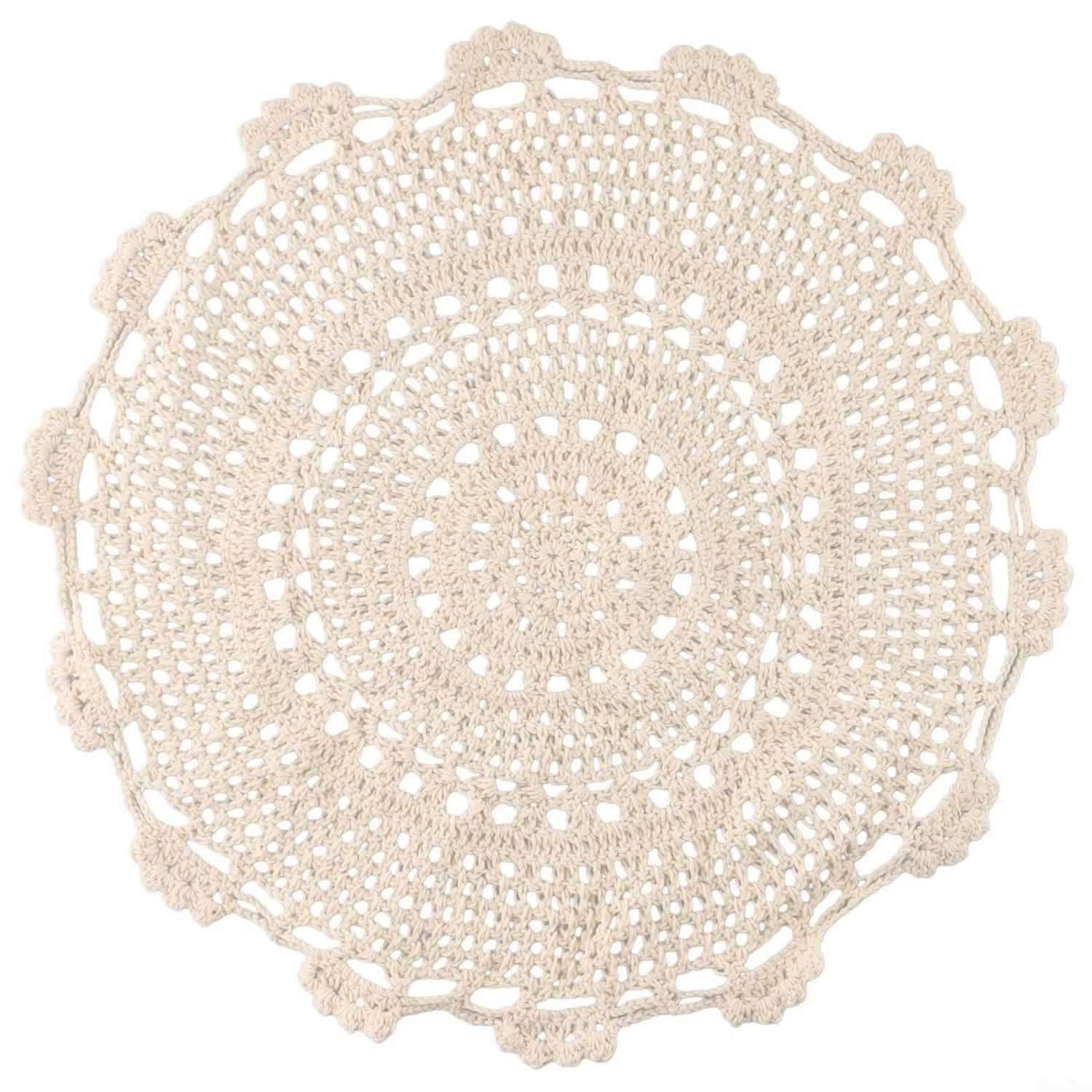 Handgefertigtes Spitzendeckchen Aus Baumwolle, Häkelspitze, Rund, Vintage, 25 Cm