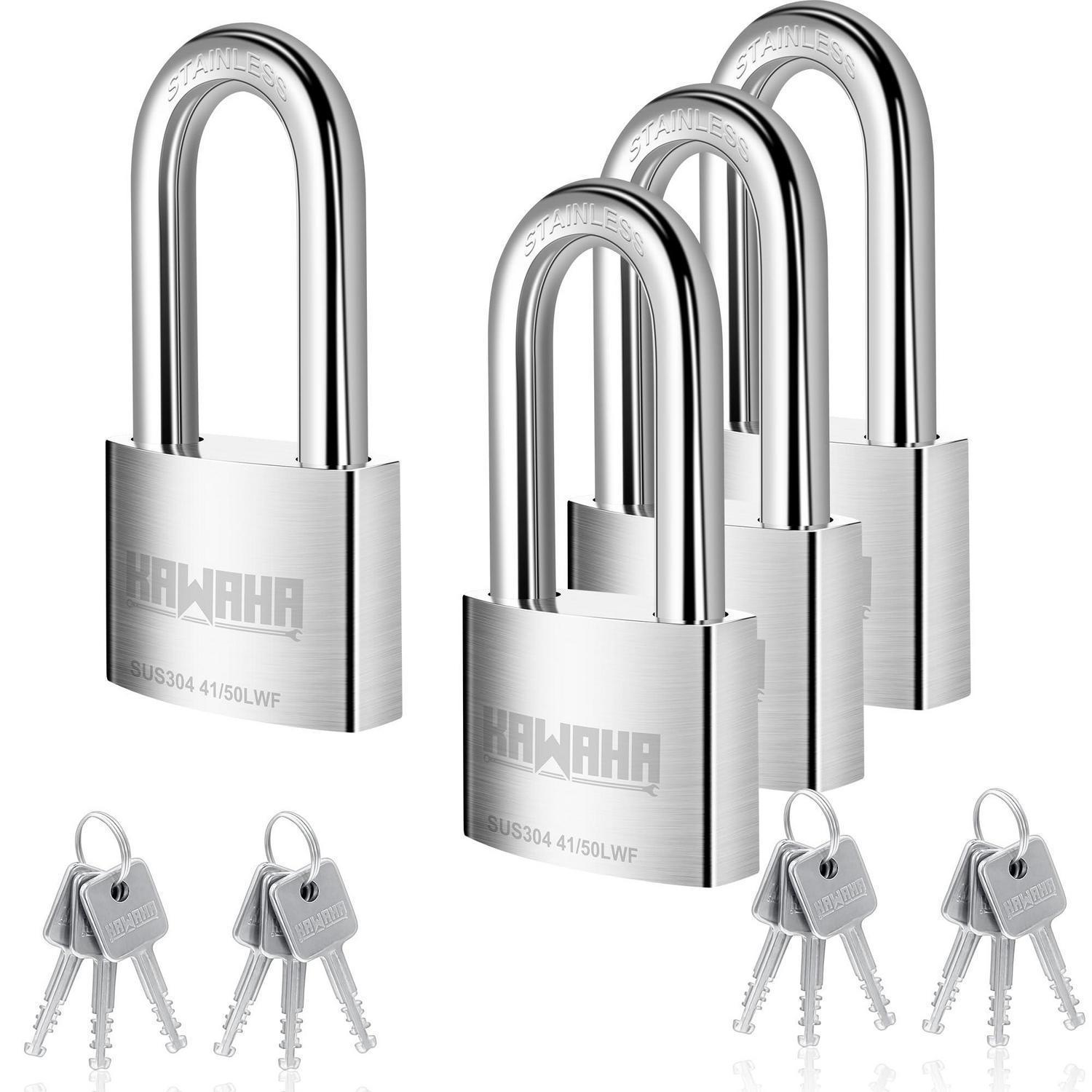 Vorhängeschloss Edelstahl 50mm Mit Langem Bügel, 4er Pack, Gleichschließend, Wetterfest