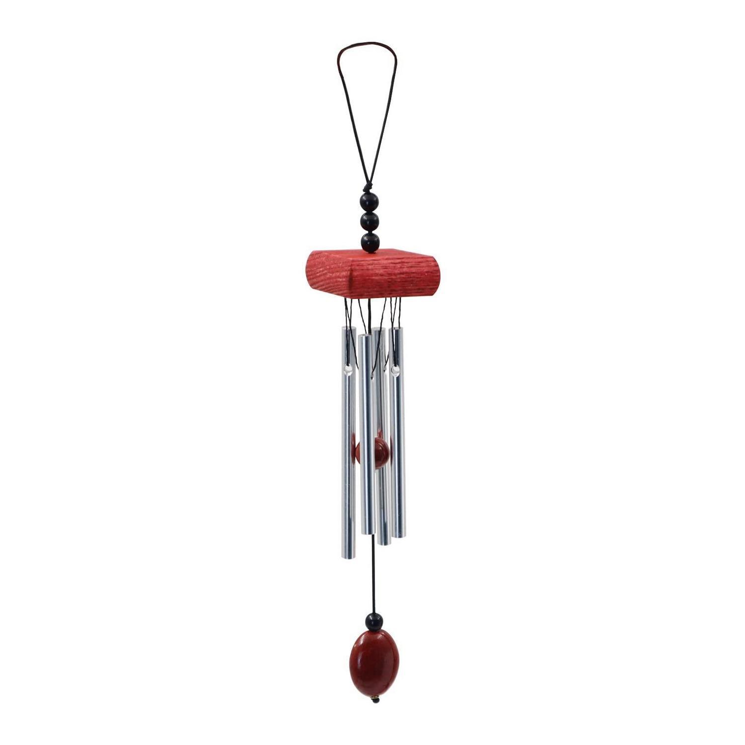 Windspiel Aluminium Mit Holz, Melodische Töne, Rot, Für Garten & Balkon