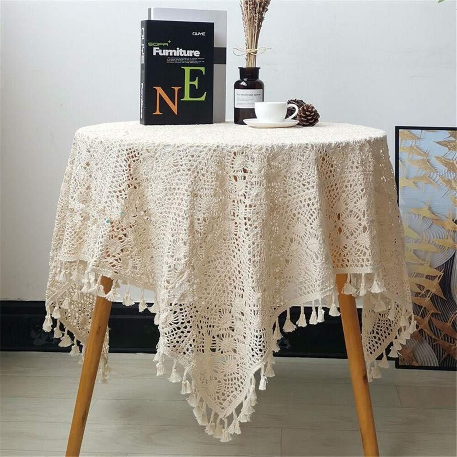 Häkeldeckchen Quadratisch Beige 90x90 Cm Baumwolle Vintage Spitze Tischdecke