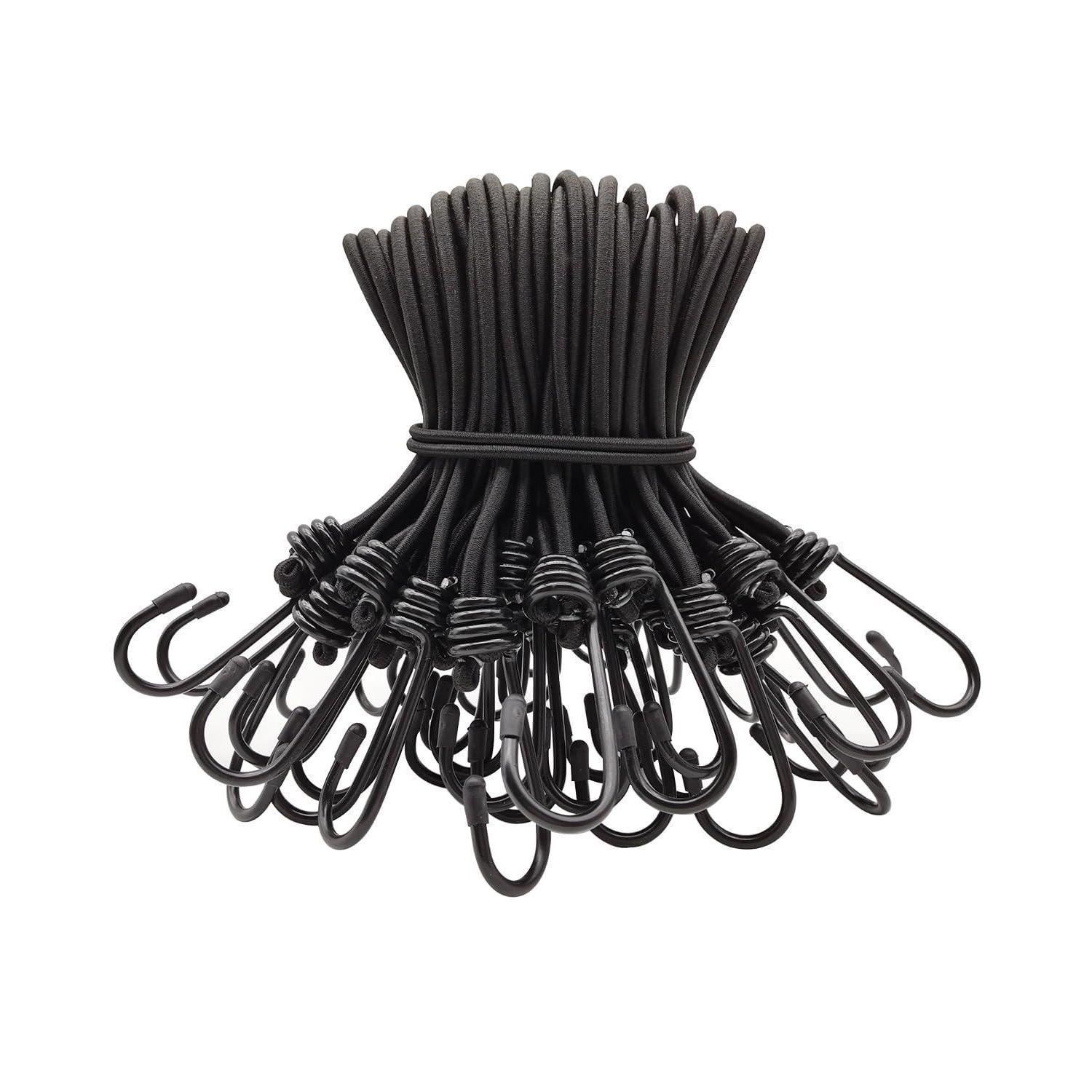 Spanngummis Mit Haken 20cm, 50 Stück, Schwarz