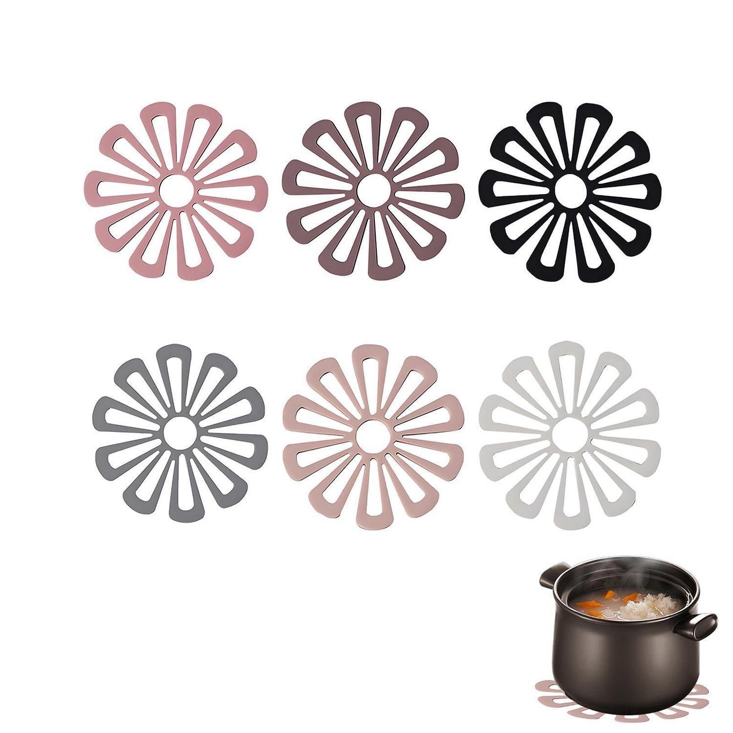 Topfuntersetzer Silikon 6er-set, Hitzebeständig, Rutschfest, Blumen-design