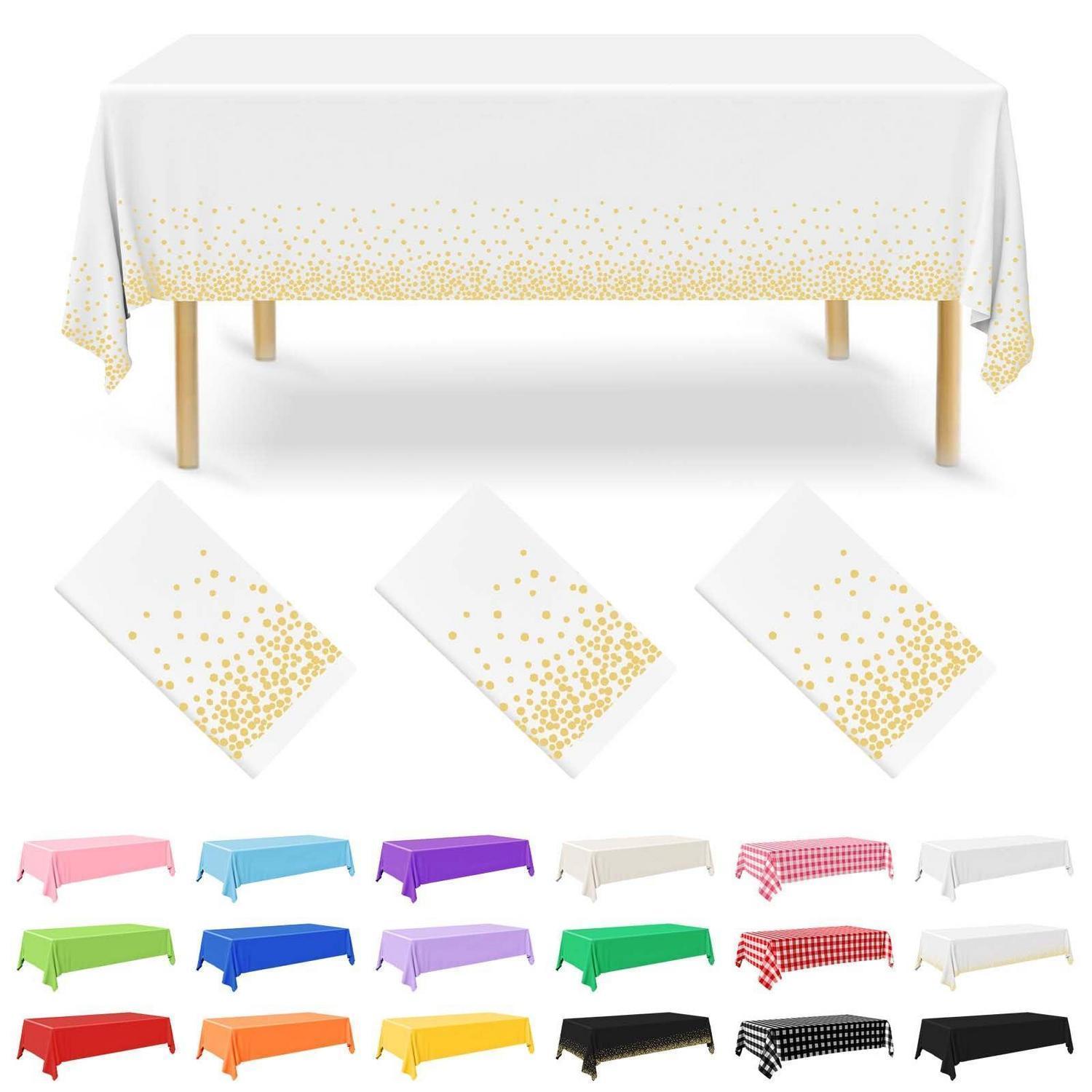 3er Set Einweg-tischdecken 137x274 Cm Gold-weiß, Wasserdicht, Peva, Rechteckig