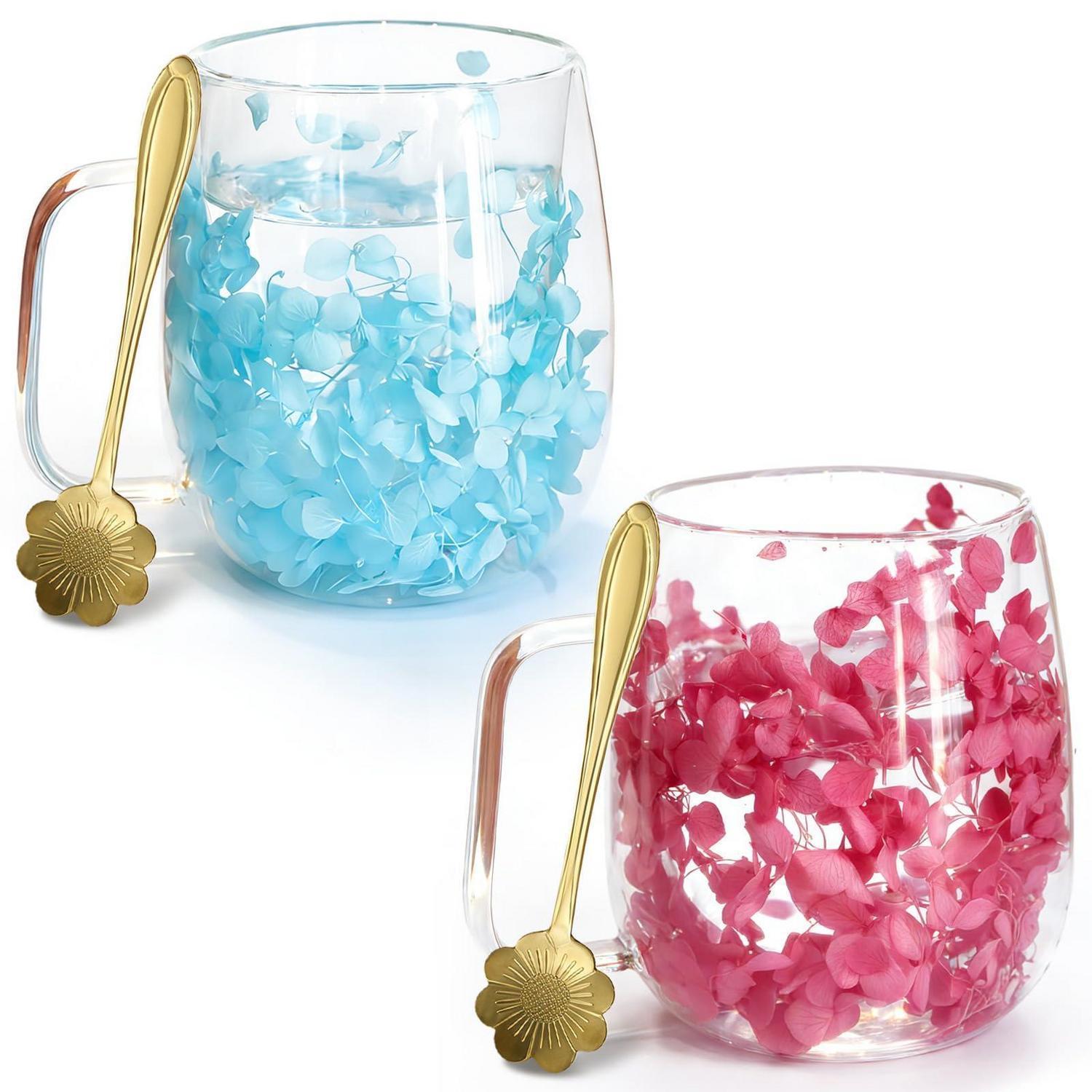 2er-set Doppelwandige Gläser Mit Trockenblumen, 390ml, Inkl. Löffel