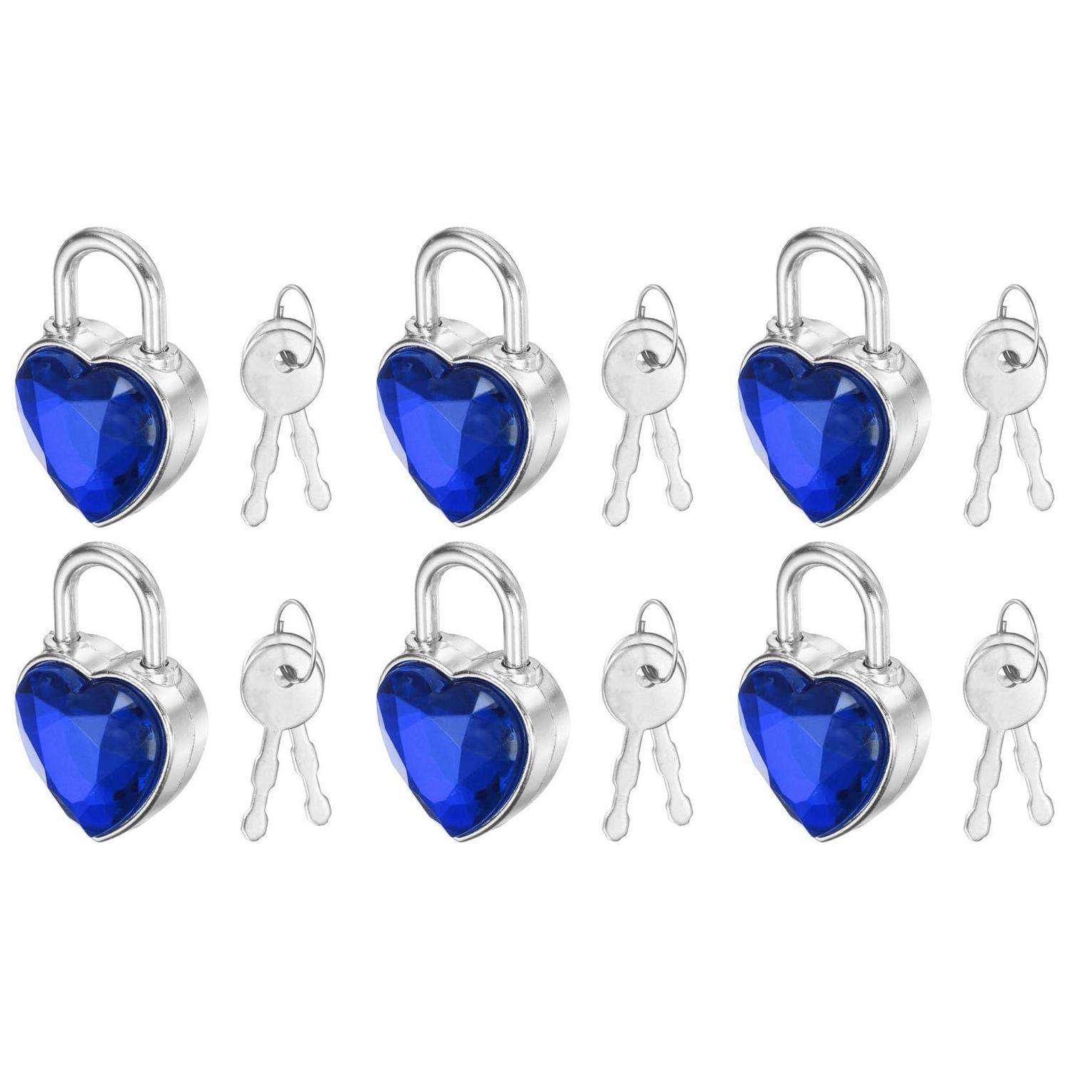 6er Set Mini Vorhängeschlösser Herzform Dunkelblau Mit Je 2 Schlüsseln