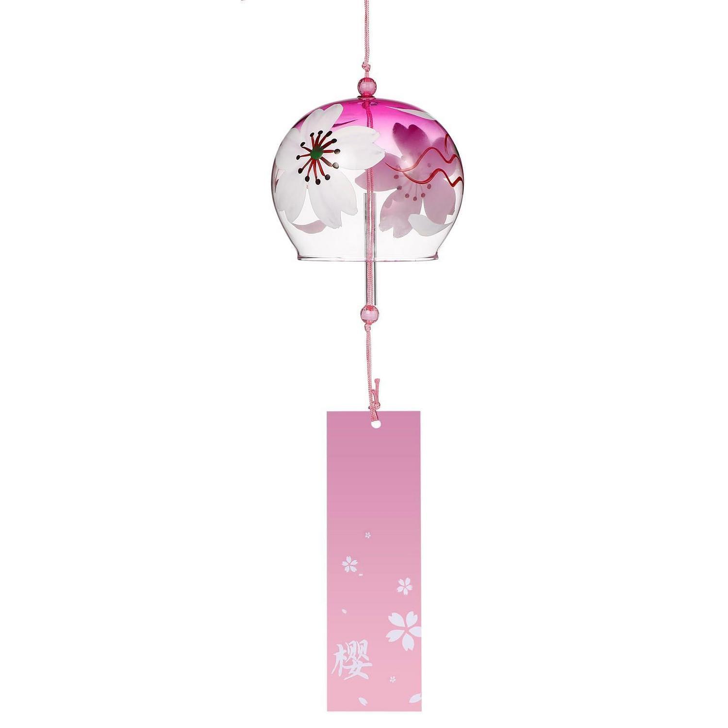 Glas Windspiel Rosa Mit Kirschblüten - Japanische Windglocke Für Garten & Fenster