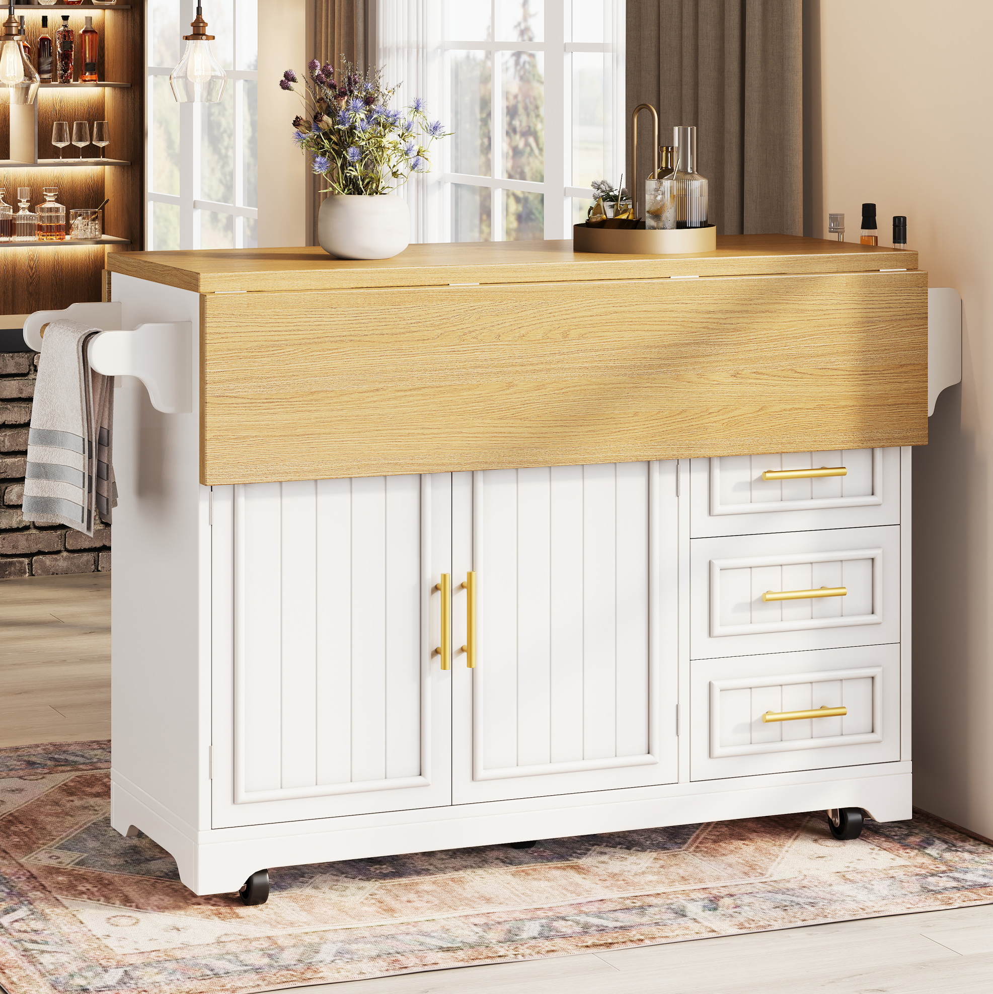 Kücheninsel 120×40×95 Cm Aus Weißem Mdf Mit Klappbaren Erweiterungen – Meubliv