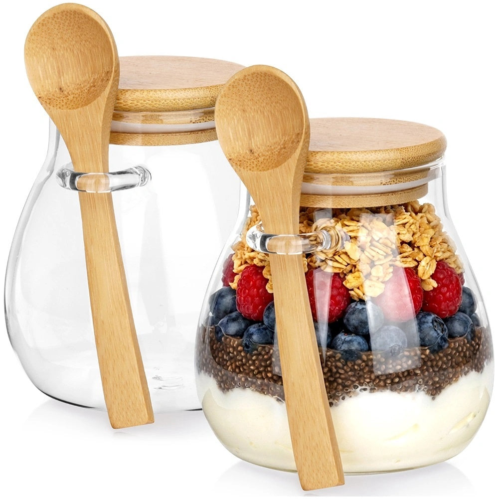 Dessertgläser Aus Borosilikatglas Mit Bambusdeckeln Und Löffeln